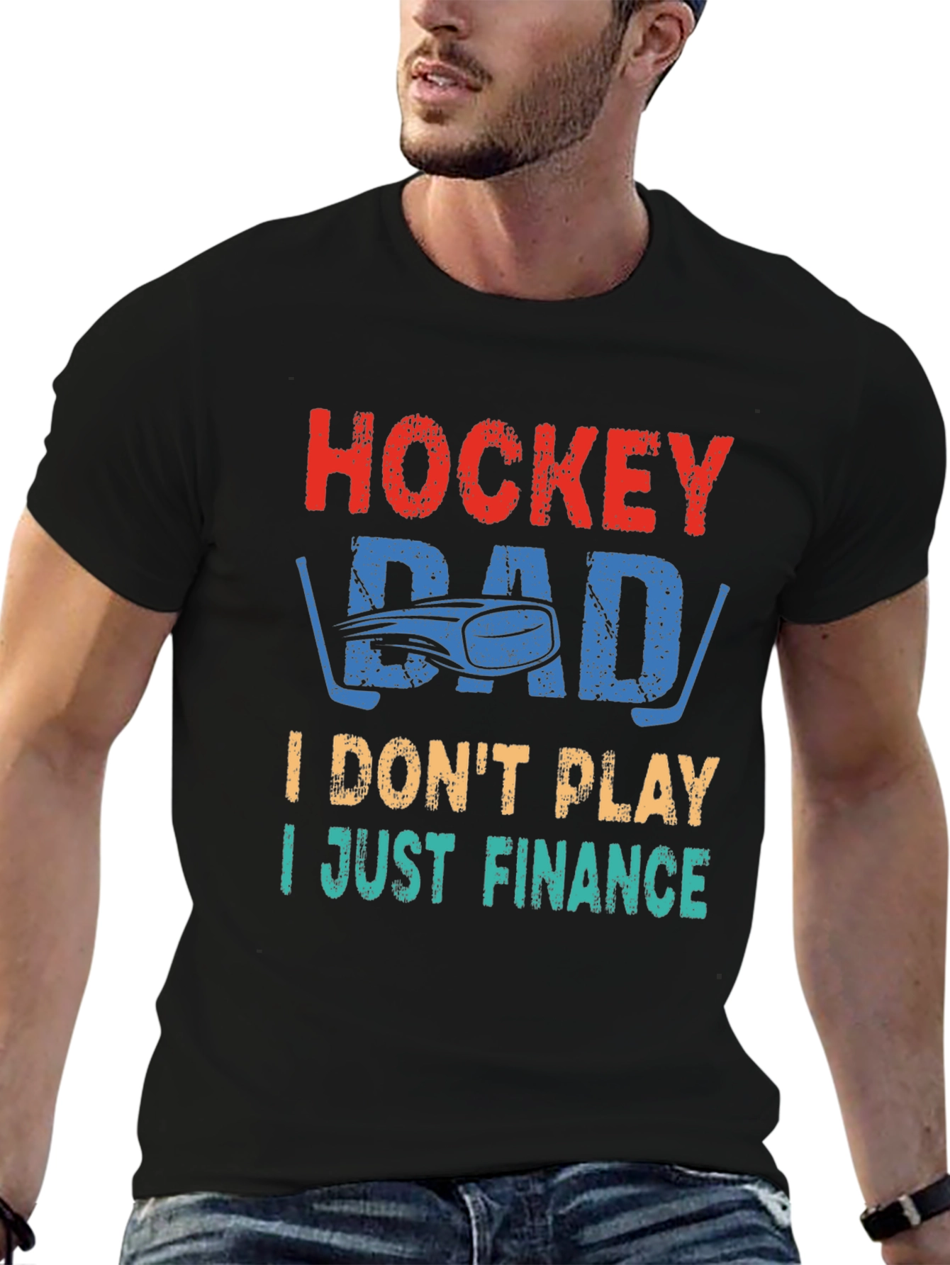 Black Hockey Dad T-Shirt - I Just Finance view 6