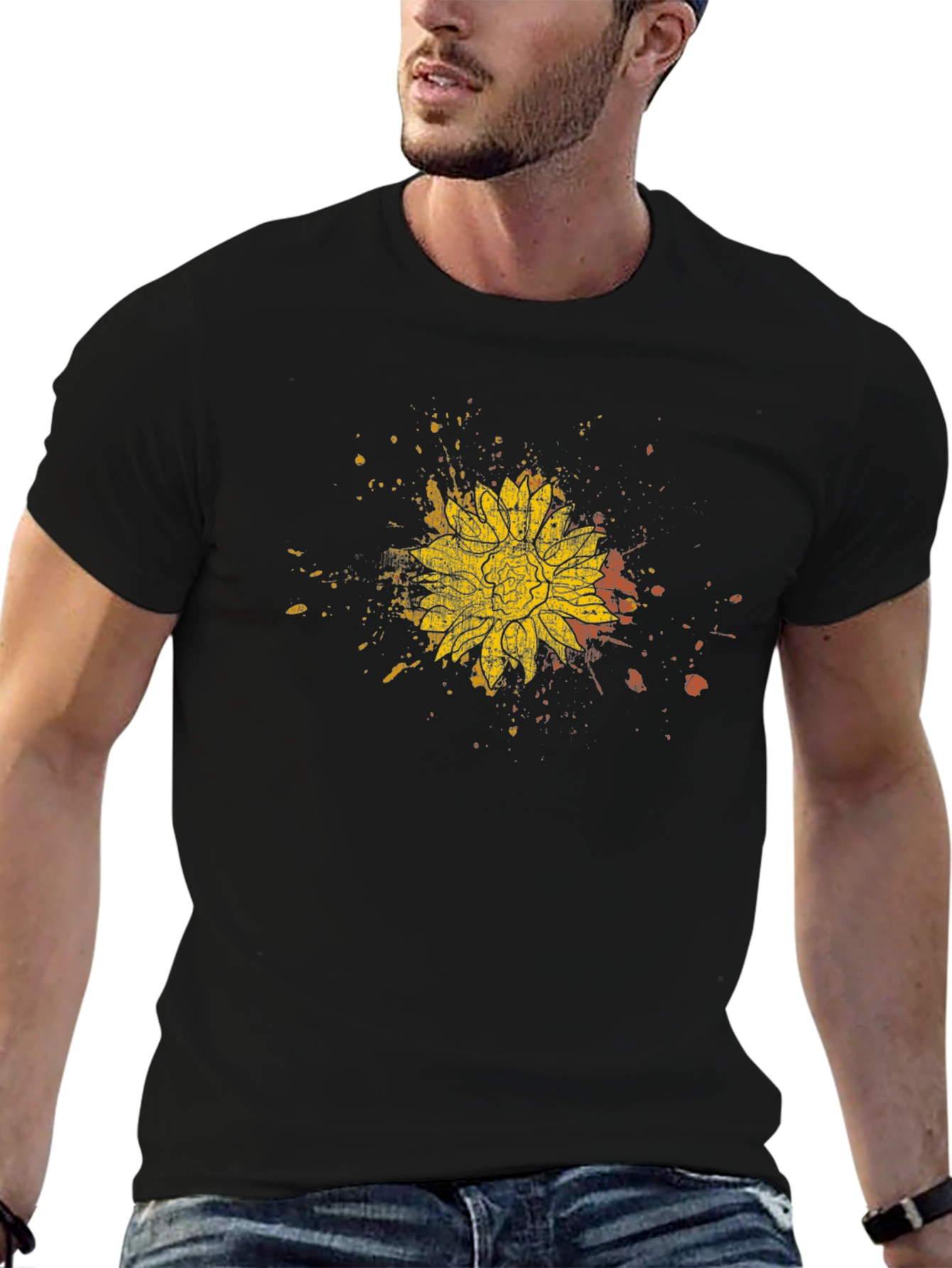 Black Sunflower Splatter Black T-Shirt view 6