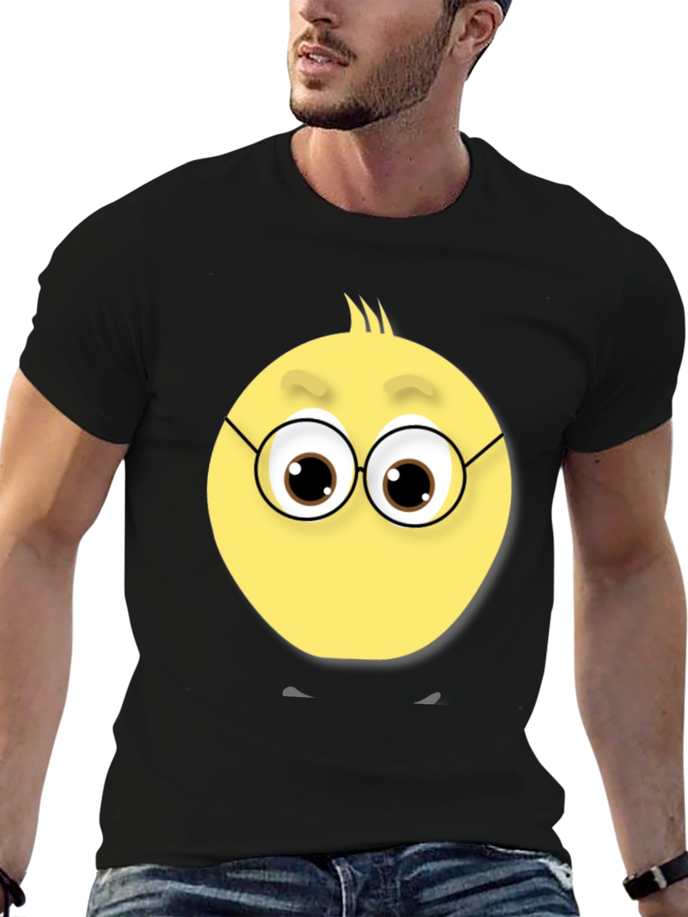 Black Funny Face T-Shirt - Unique Emoji Design view 6