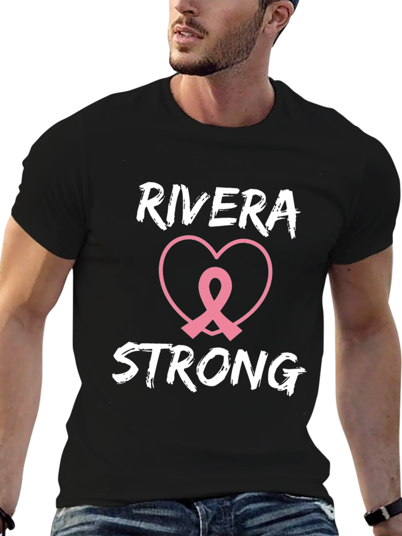Black Rivera Strong Breast Cancer Awareness T-Shirt view 6