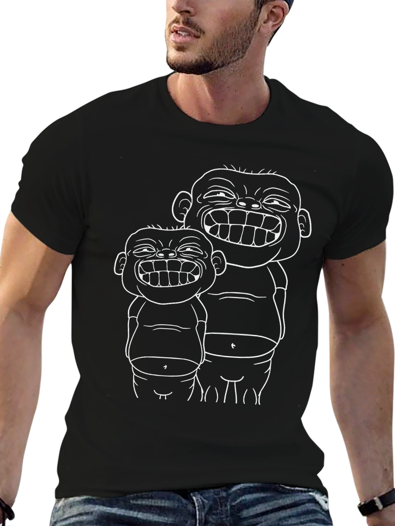 Black Funny Cartoon Graphic Black T-Shirt view 6