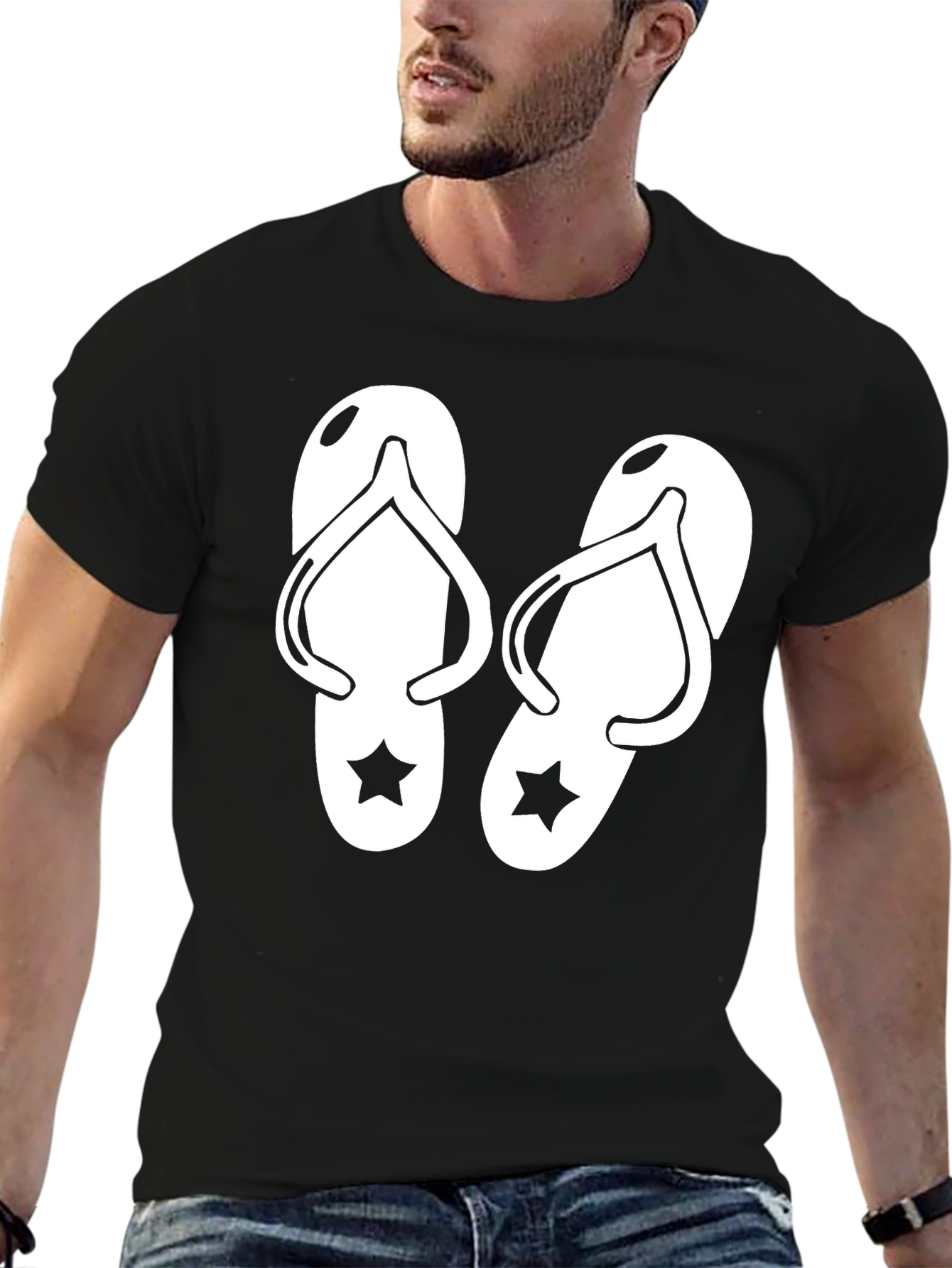 Black Flip Flop Graphic T-Shirt - Black Cotton Tee view 6