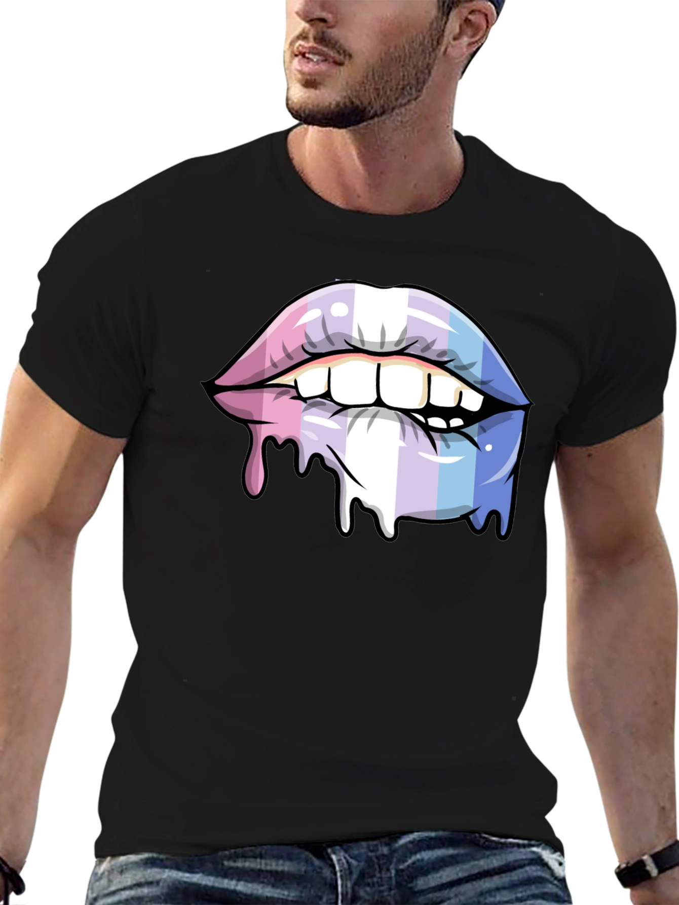Black Trans Pride Lips T-Shirt - LGBTQ+ Pride Apparel view 6