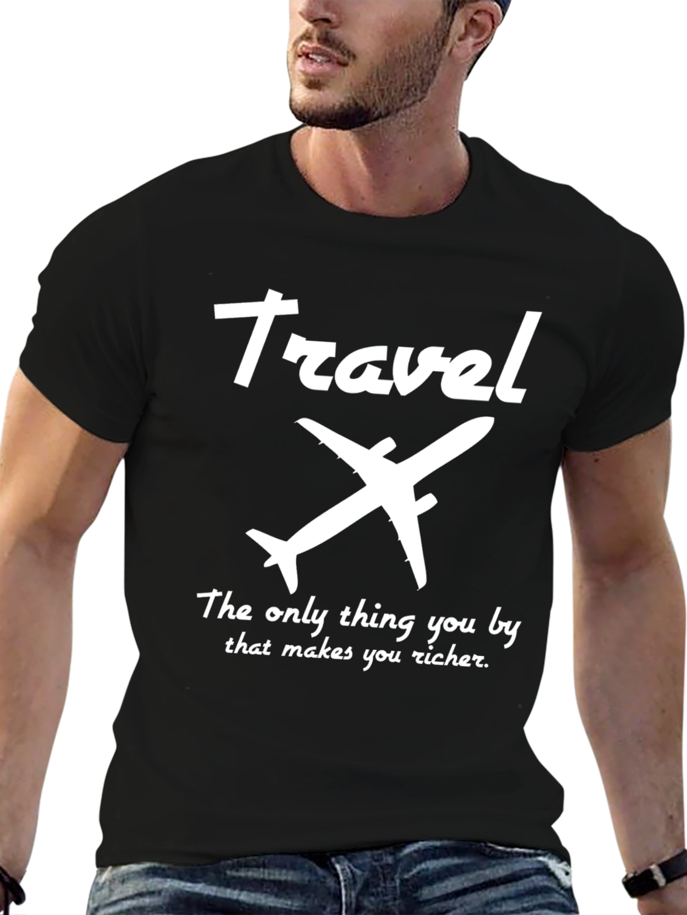 Black Travel Airplane Graphic T-Shirt - Makes You Richer Tee view 6
