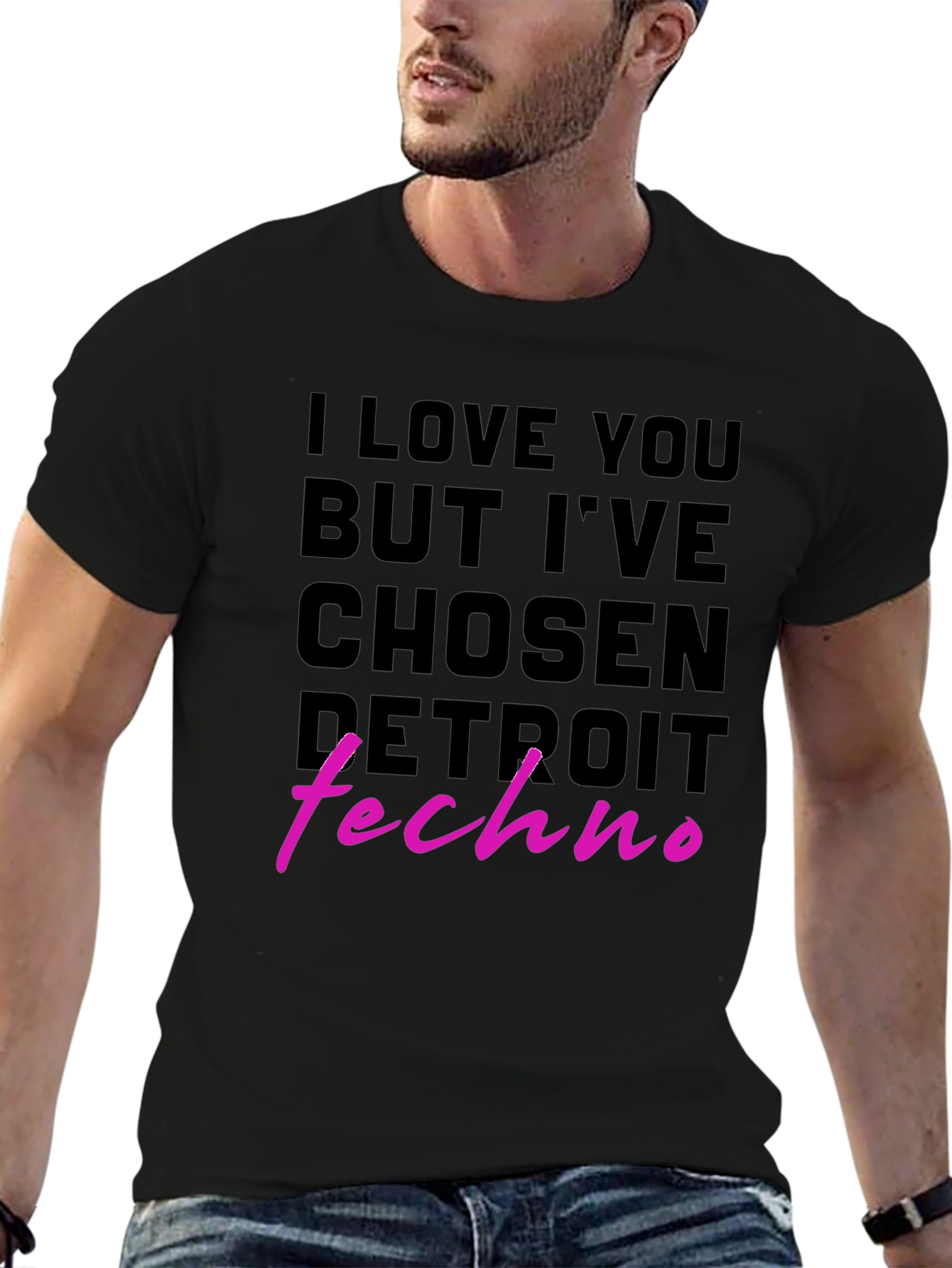 Black I Love You But Detroit Techno Graphic Tee view 6