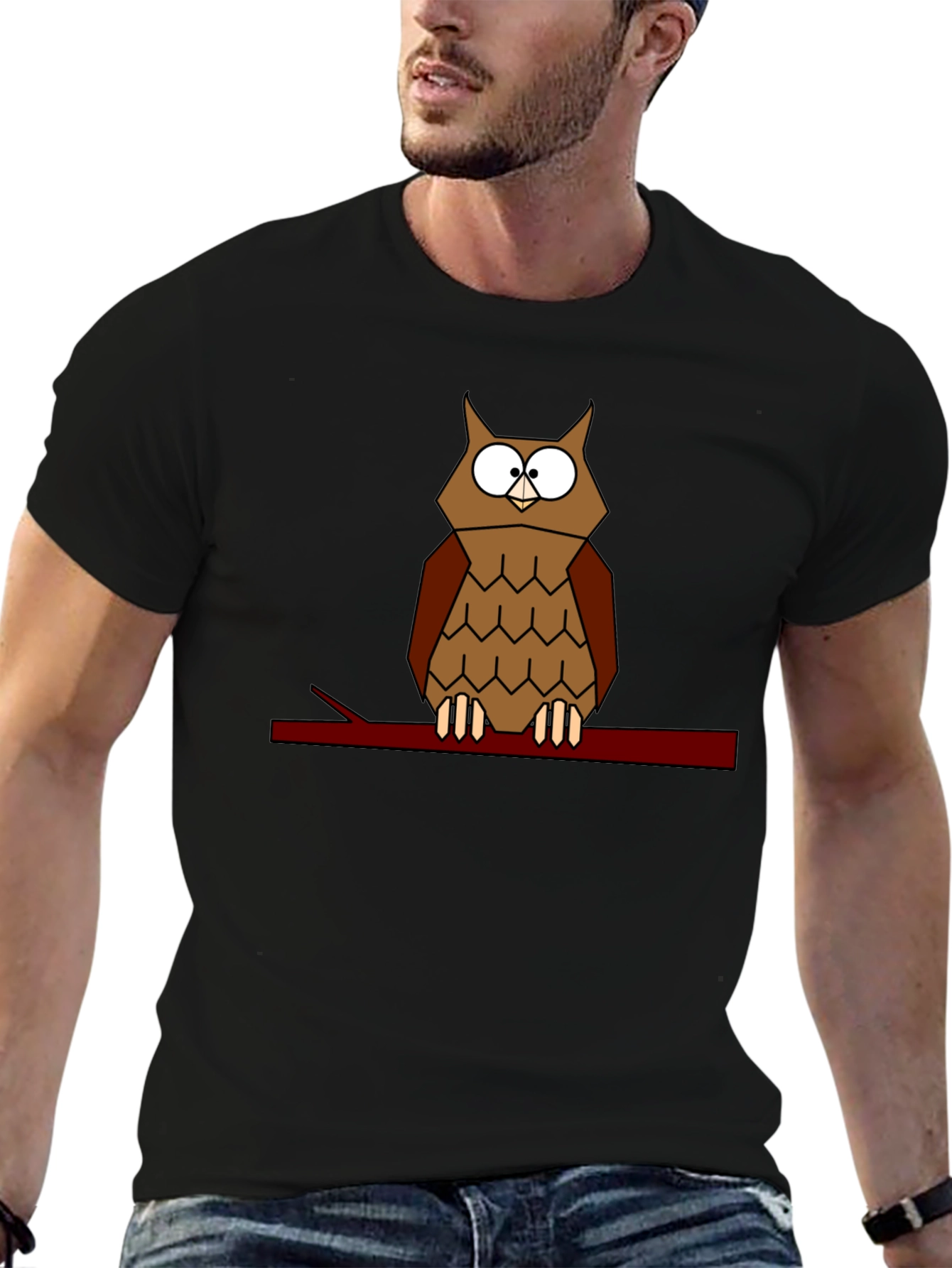 Black Geometric Owl T-Shirt - Modern Bird Tee view 6