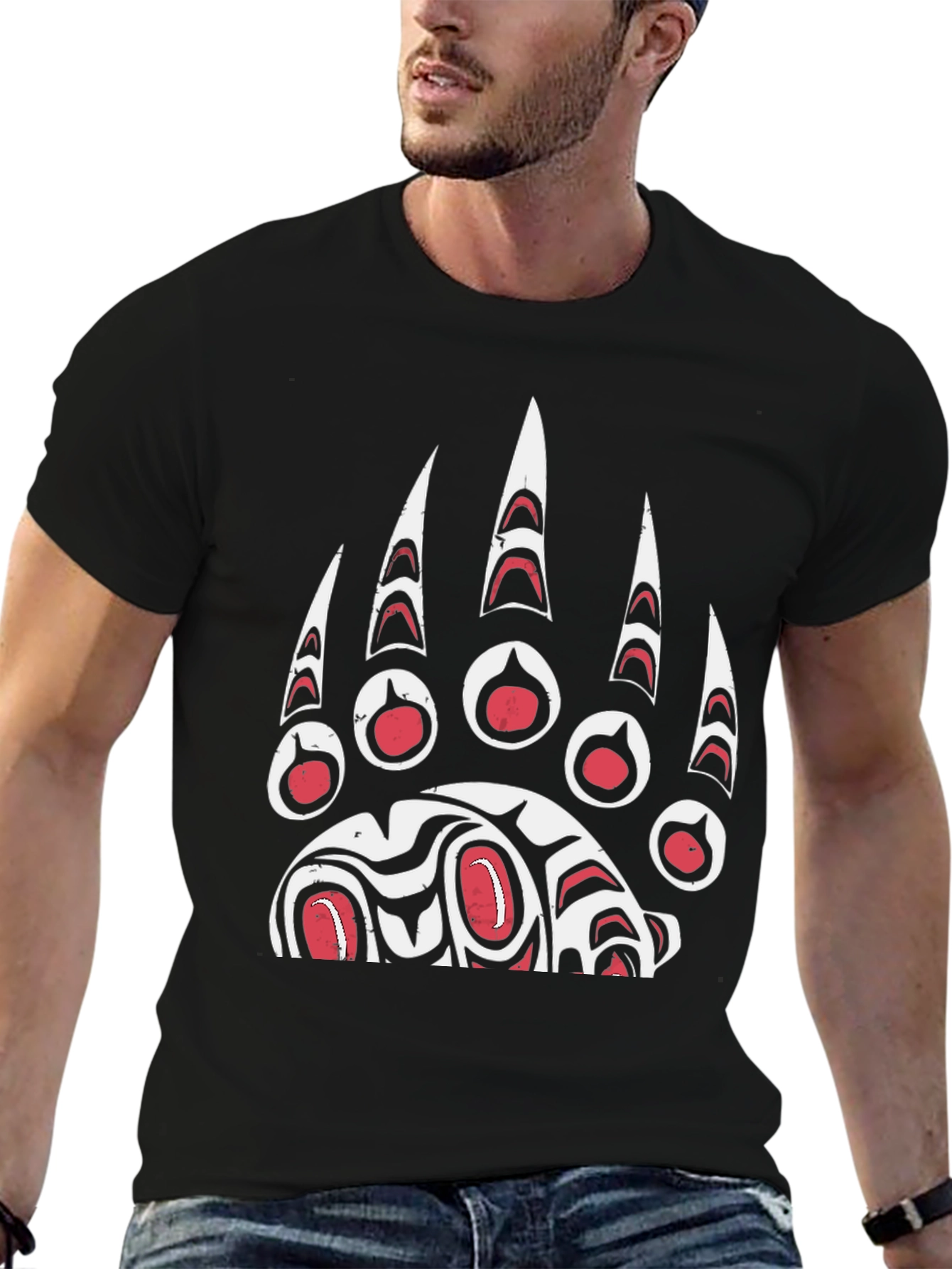 Black Bear Paw Print Graphic T-Shirt - Black view 6