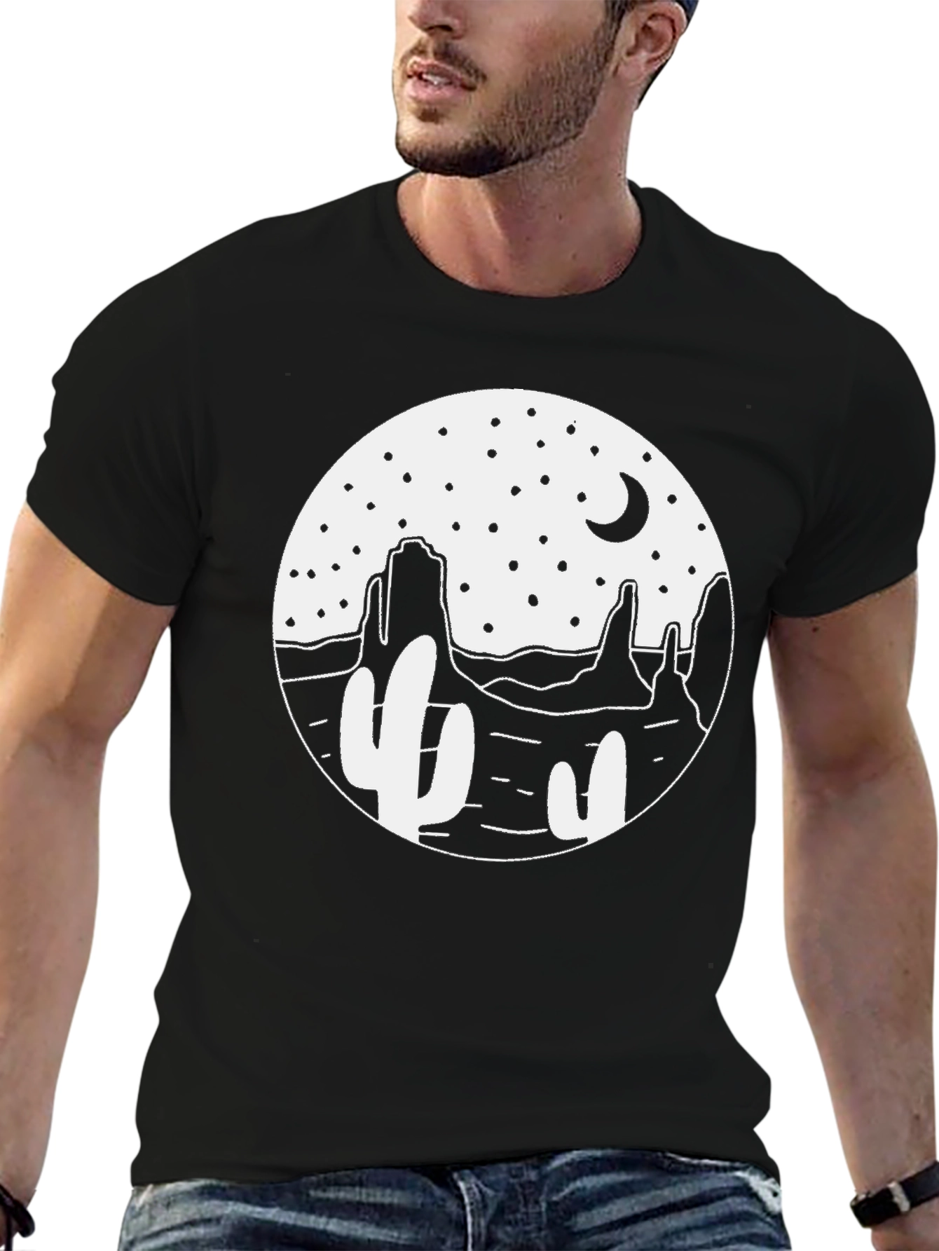 Black Desert Night T-Shirt - Black Cotton Tee view 6