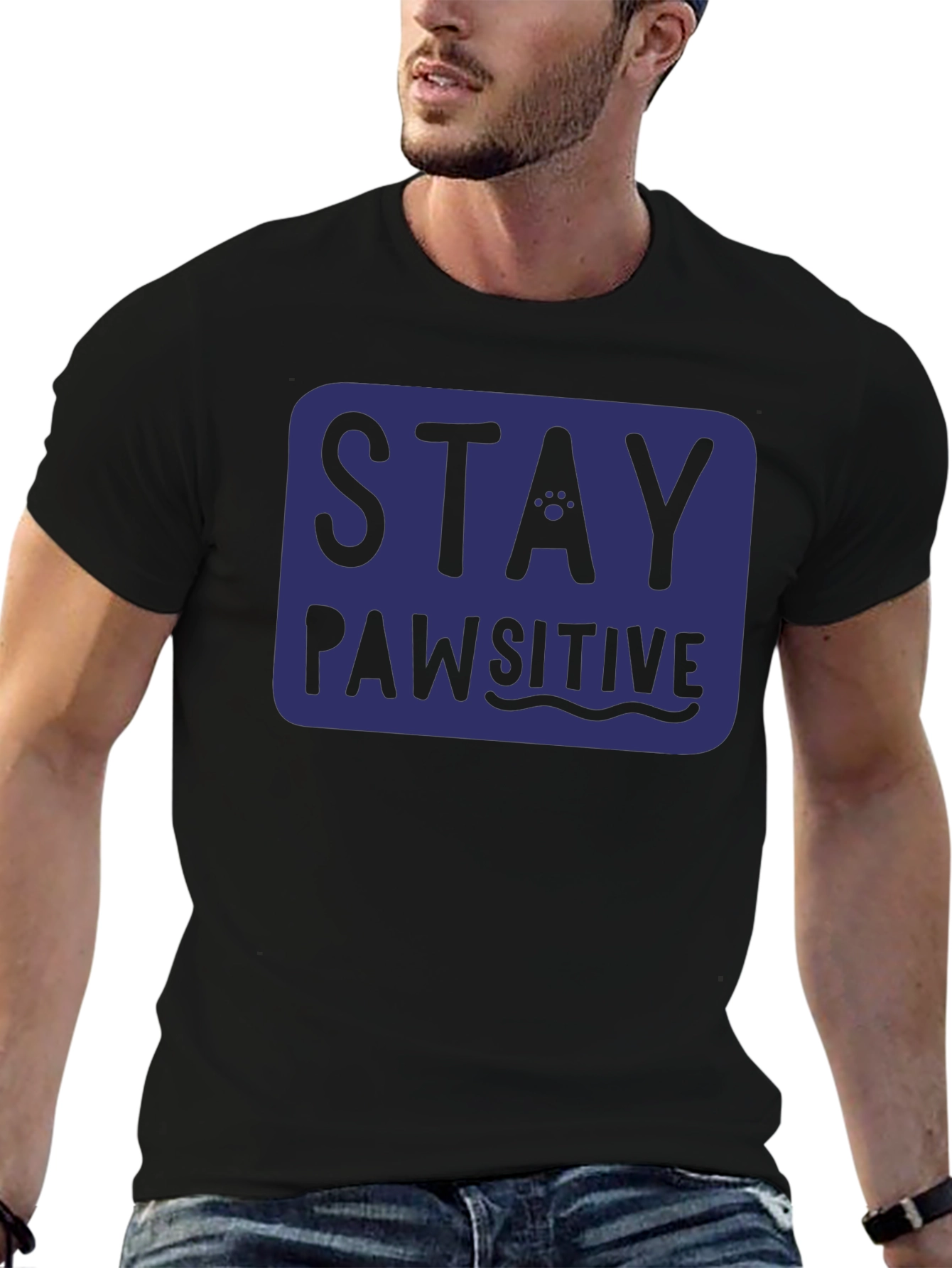 Black Stay Pawsitive T-Shirt - Blue Graphic Tee view 6