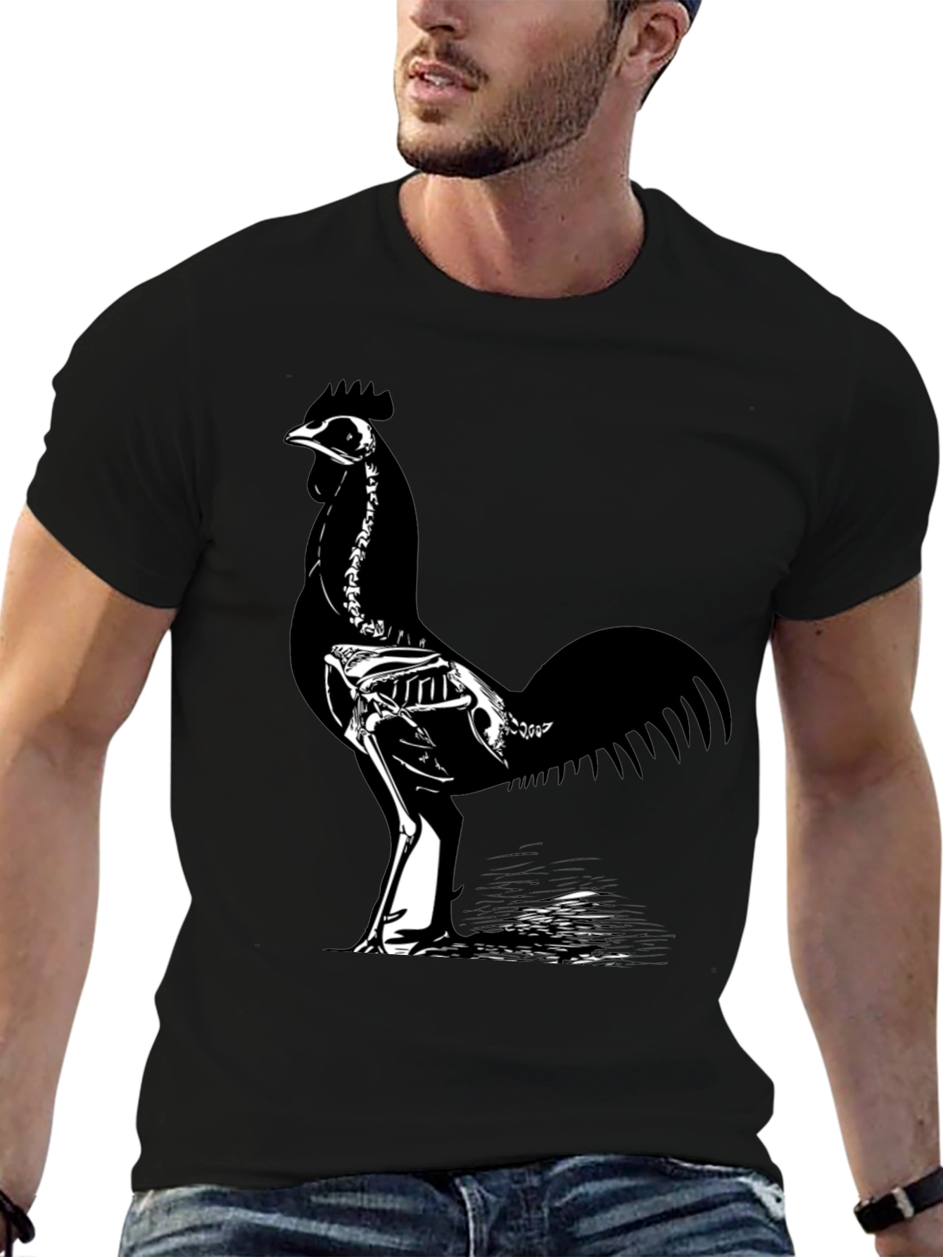 Black Skeleton Rooster T-Shirt - Black view 6