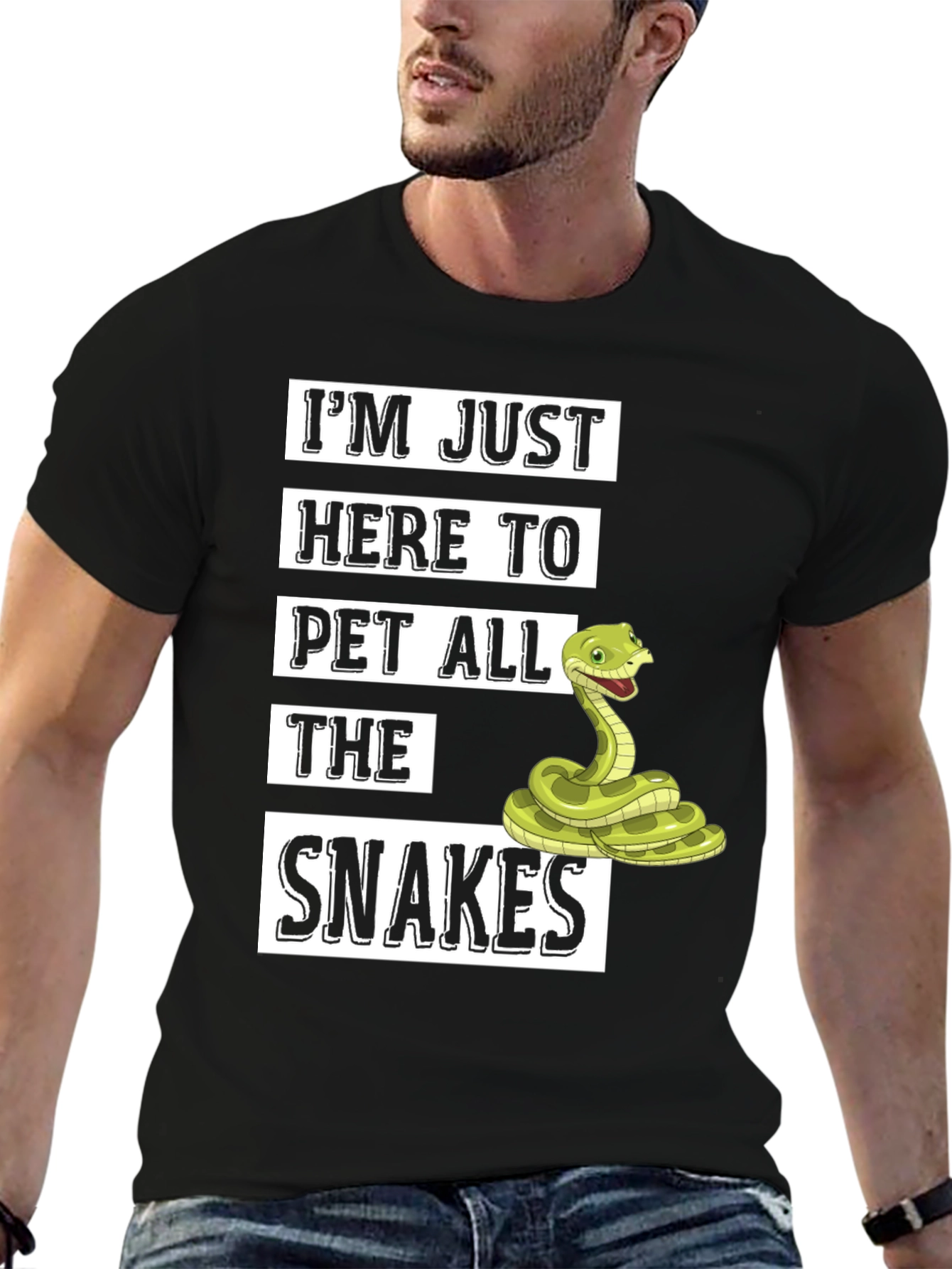 Black I'm Just Here to Pet All The Snakes T-Shirt view 6