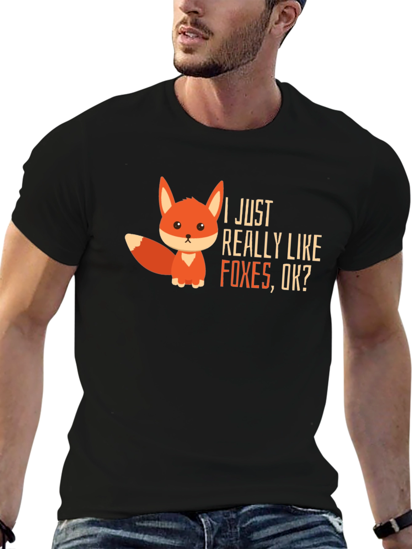 Black Cute Fox Graphic Tee - I Just Really Like Foxes view 6