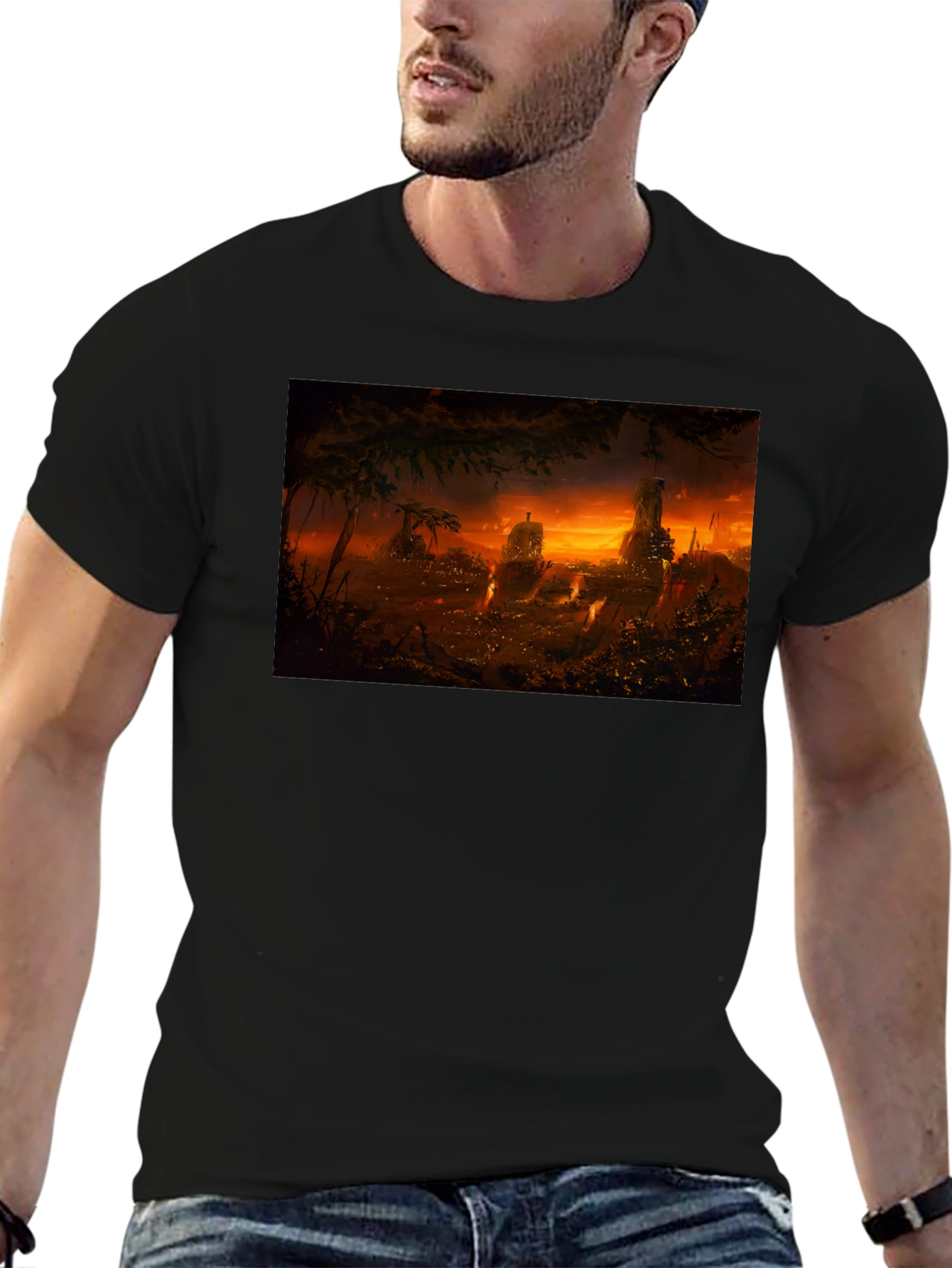 Black Sunset Landscape Graphic Print T-Shirt view 6