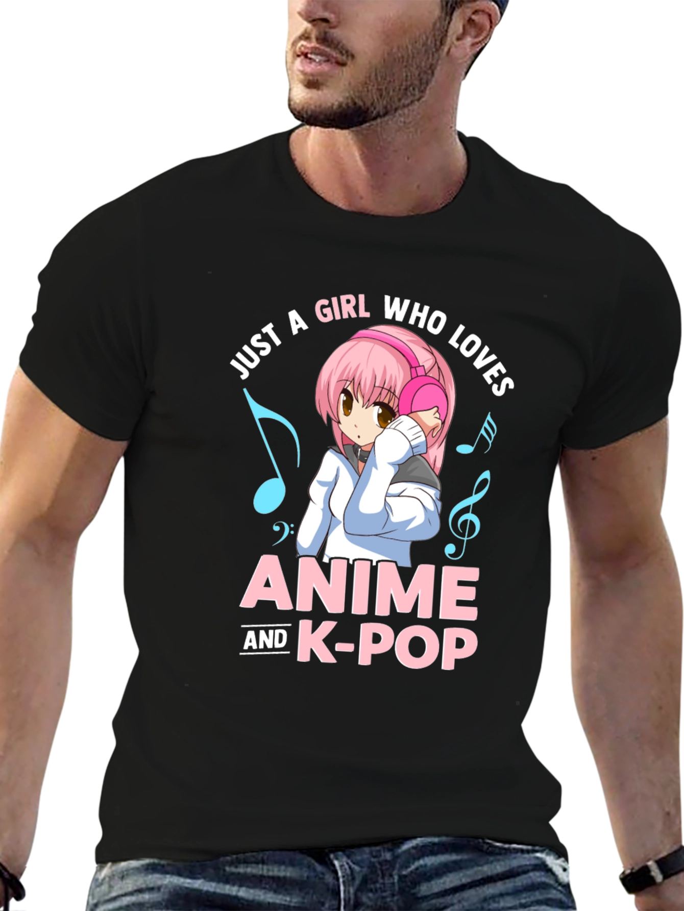 Black Anime & K-Pop Lover T-Shirt - Kawaii Girl Design view 6
