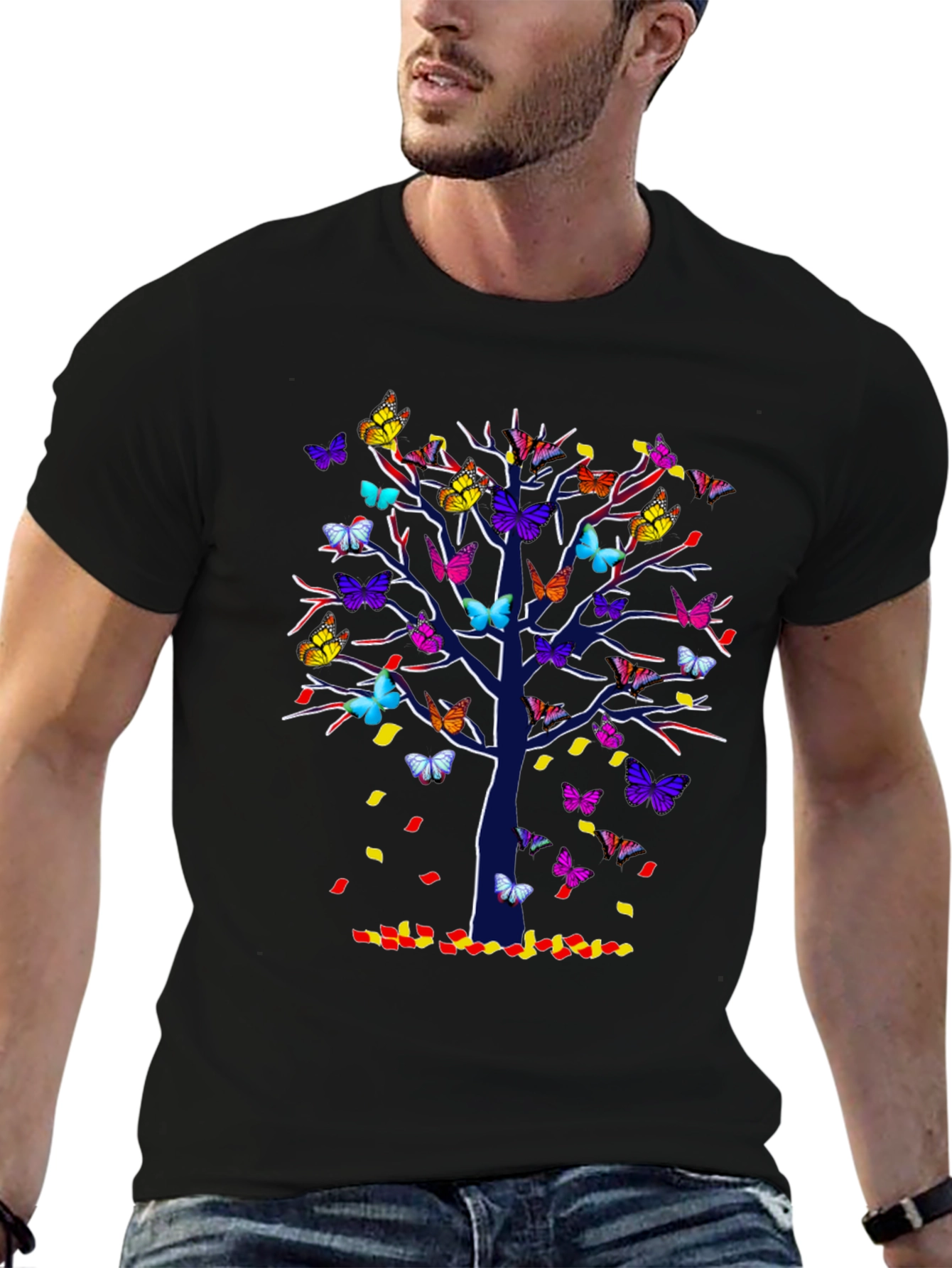Black Butterfly Tree T-Shirt - Colorful Nature Tee view 6