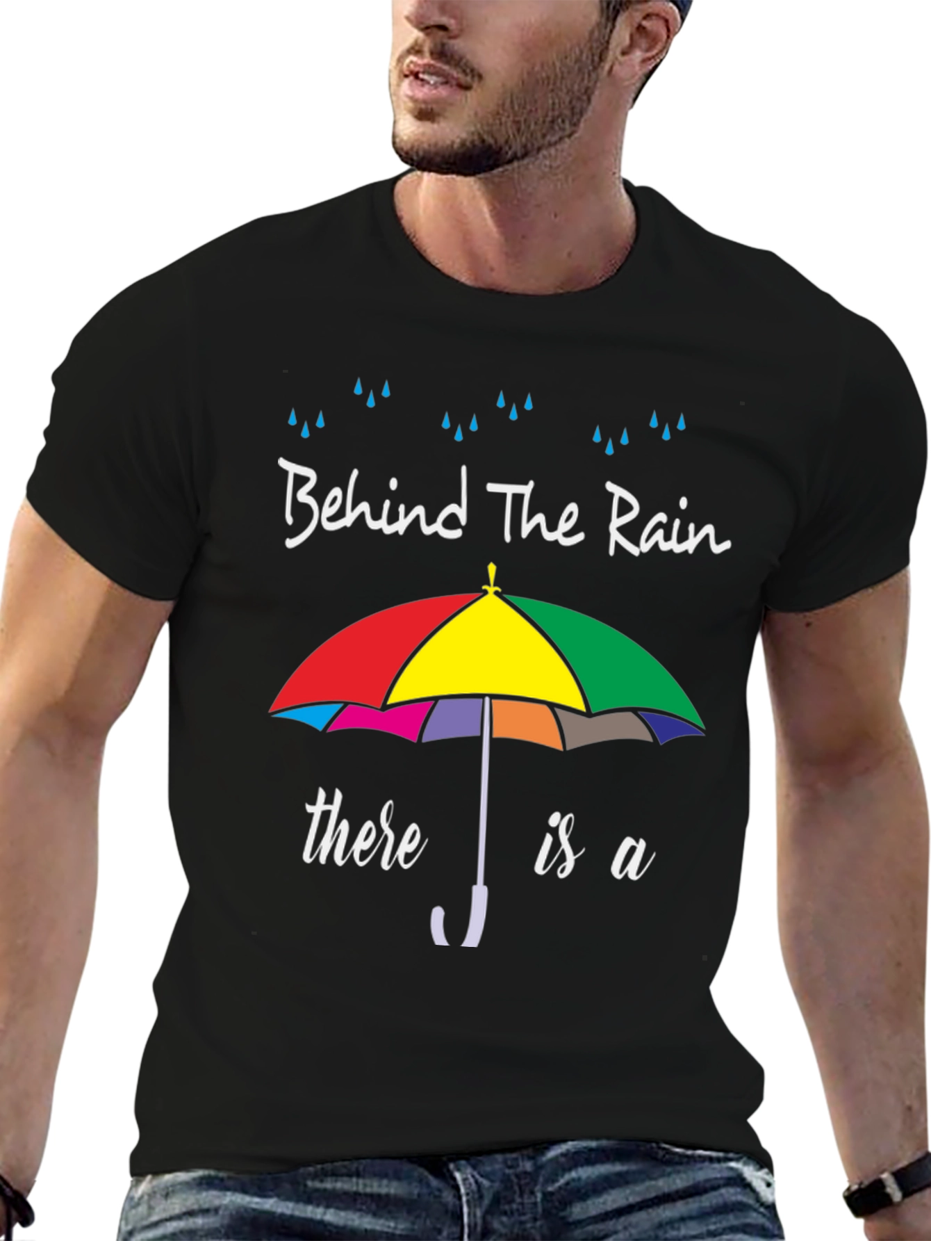Black Behind The Rain Umbrella Graphic T-Shirt view 6