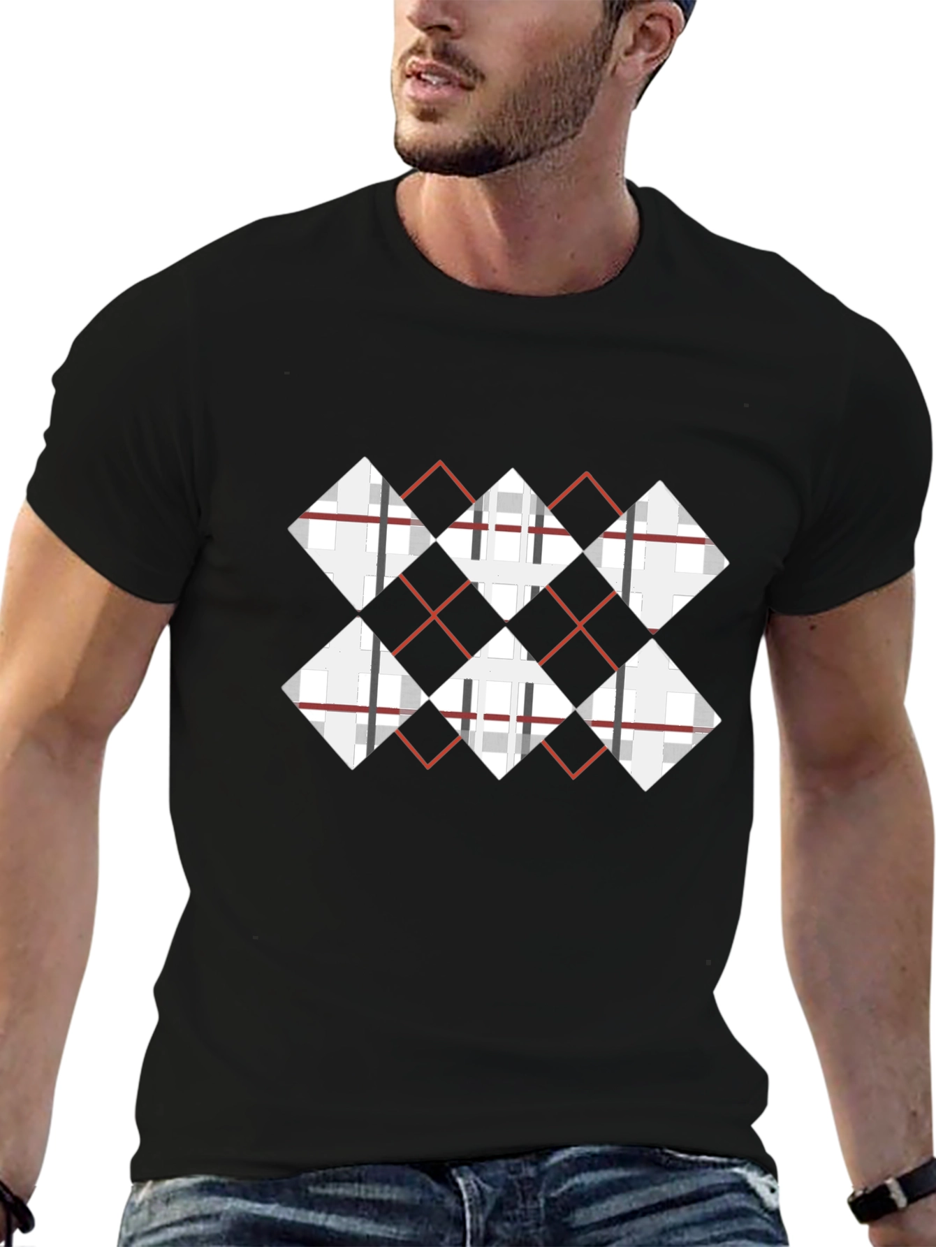 Black Argyle Diamond Graphic Tee - Casual Style view 6