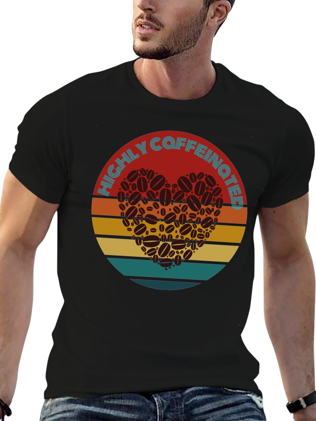 Black Highly Caffeinated Coffee Bean Heart T-Shirt view 6