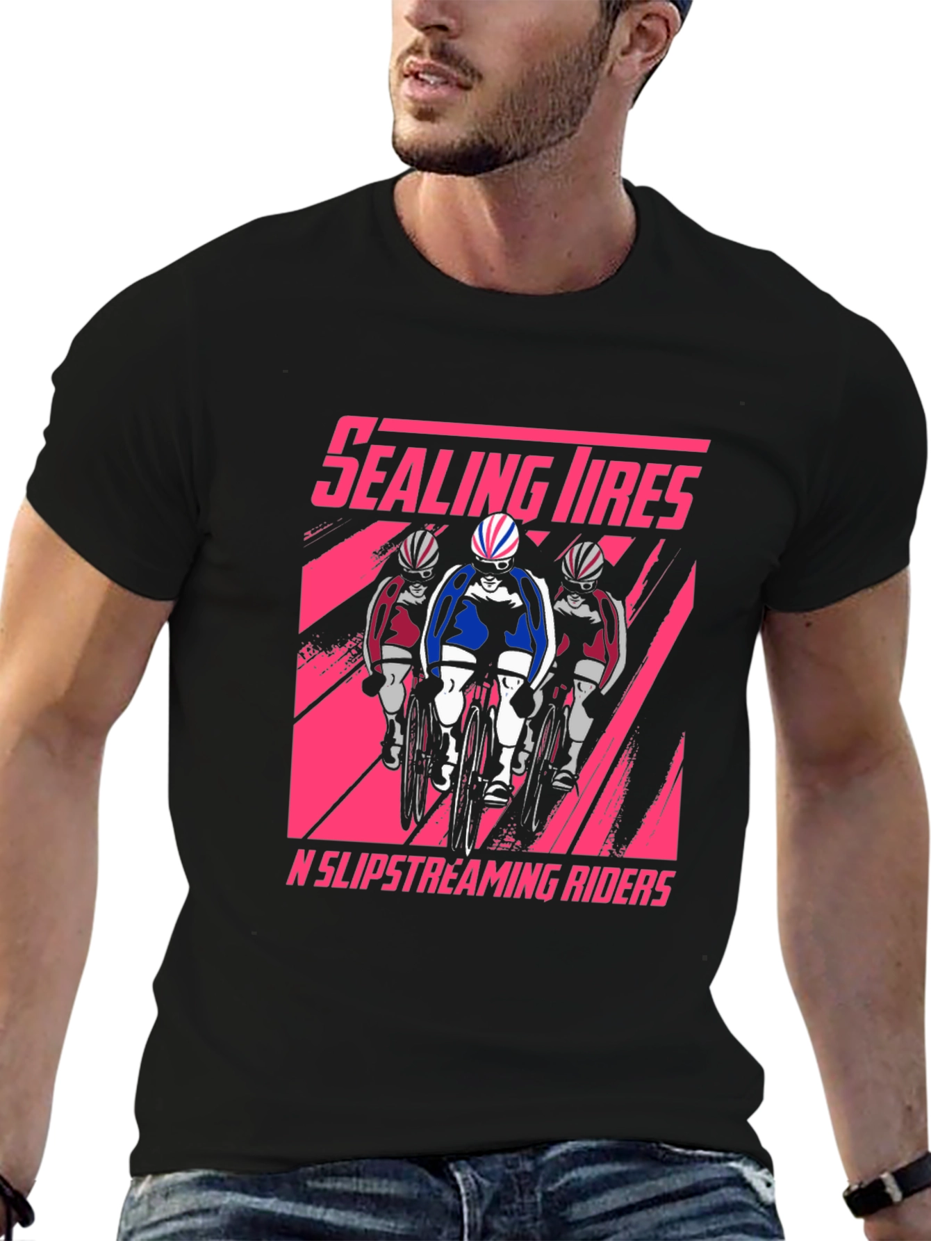 Black Sealing Tires Cycling T-Shirt - Slipstreaming Riders view 6