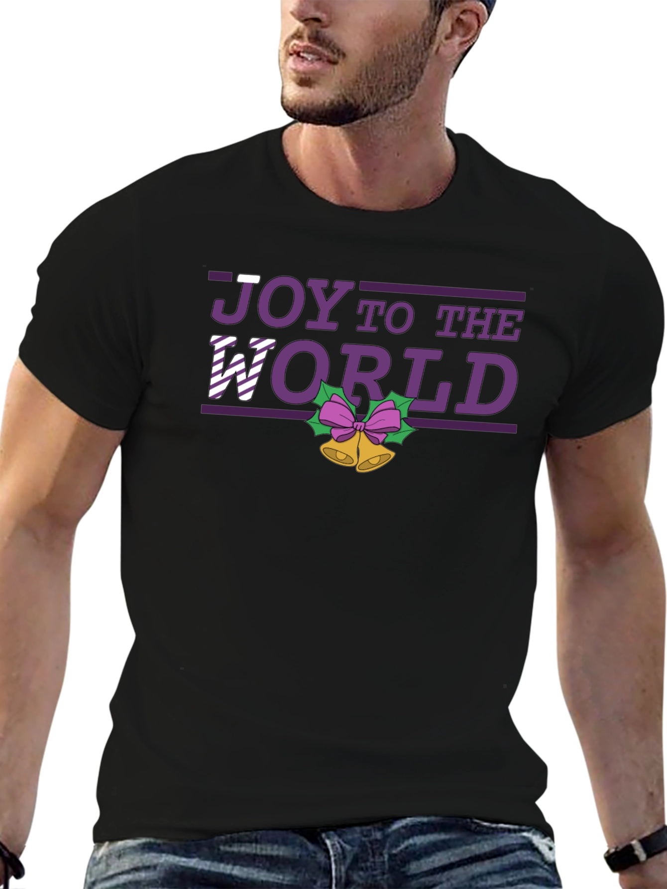 Black Joy To The World Holiday T-Shirt view 6