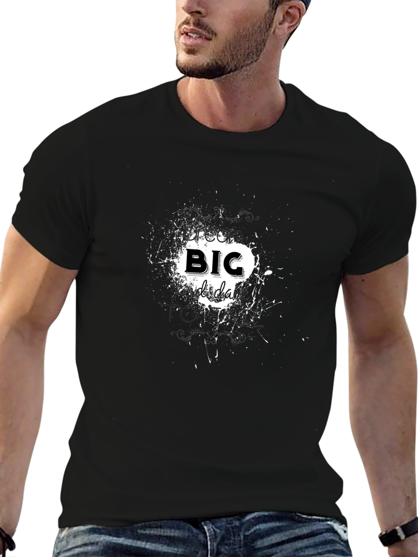 Black Bold Graphic Print Men's Black T-Shirt view 6
