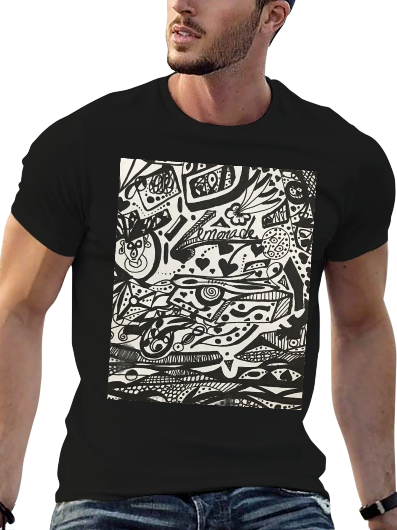 Black Abstract Doodle Art Black T-Shirt - Unique Graphic Tee view 6