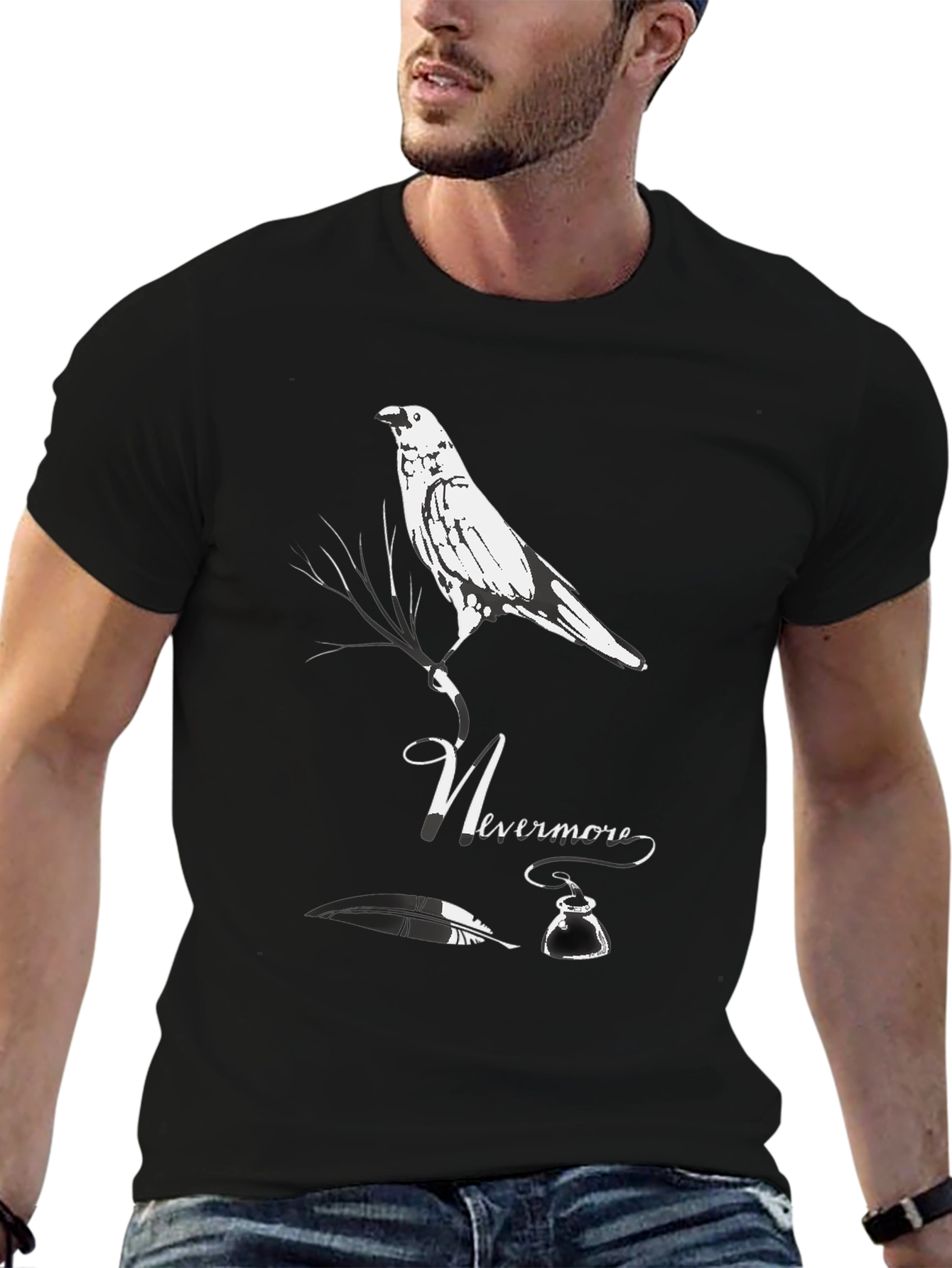 Black Nevermore Raven Graphic Tee - Edgar Allan Poe T-Shirt view 6