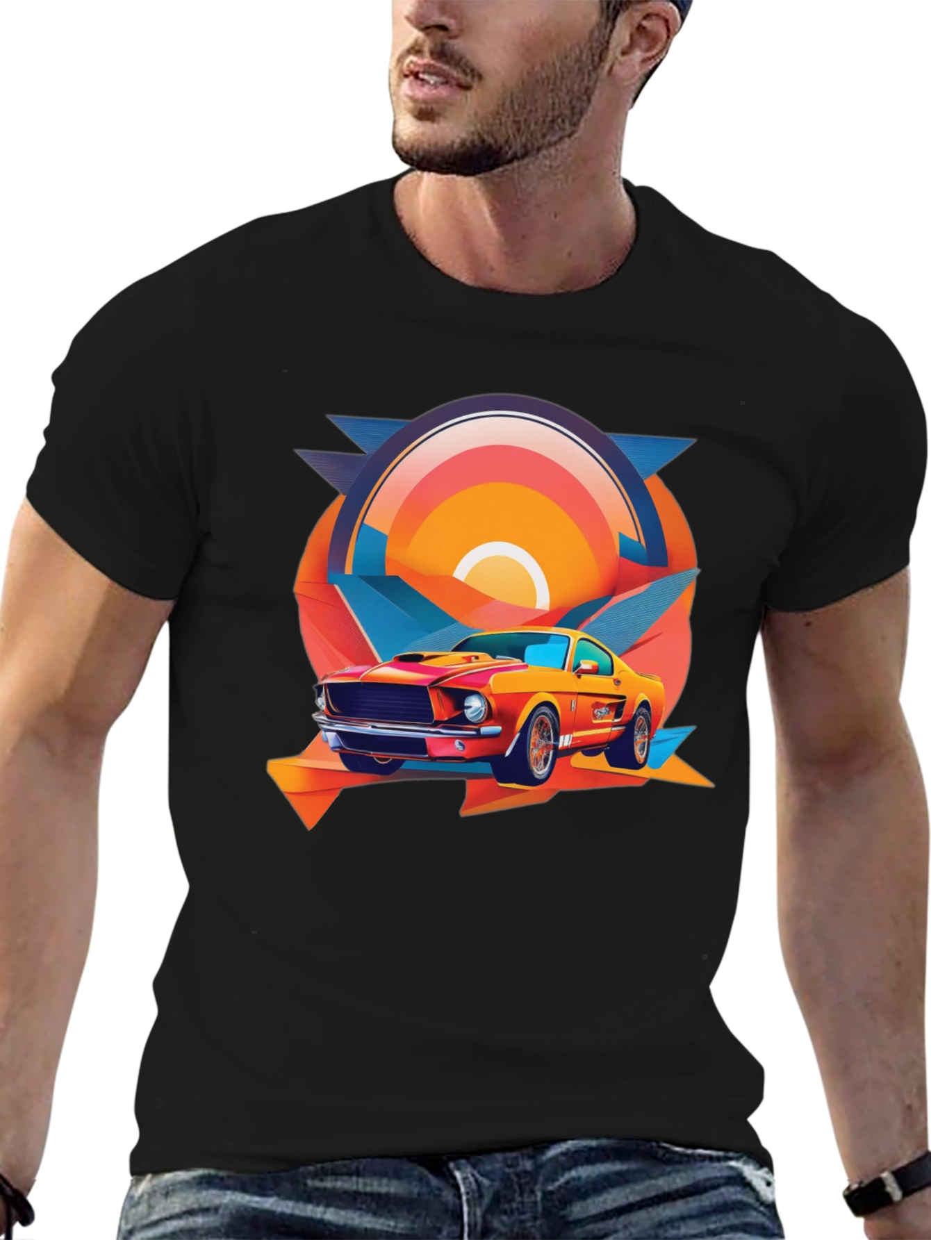 Black Retro Muscle Car Graphic Tee - Black view 6