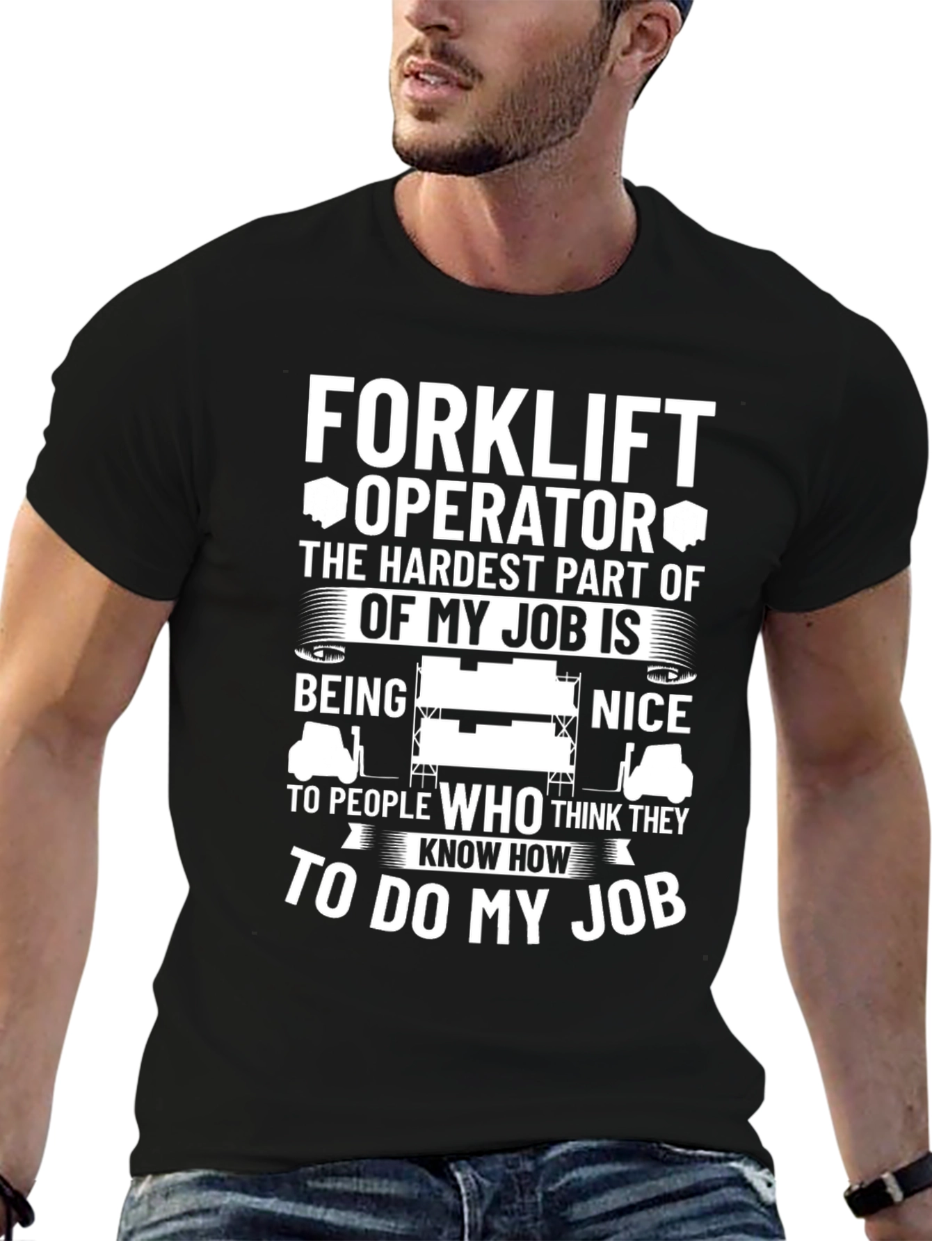 Black Forklift Operator Funny Job T-Shirt view 6