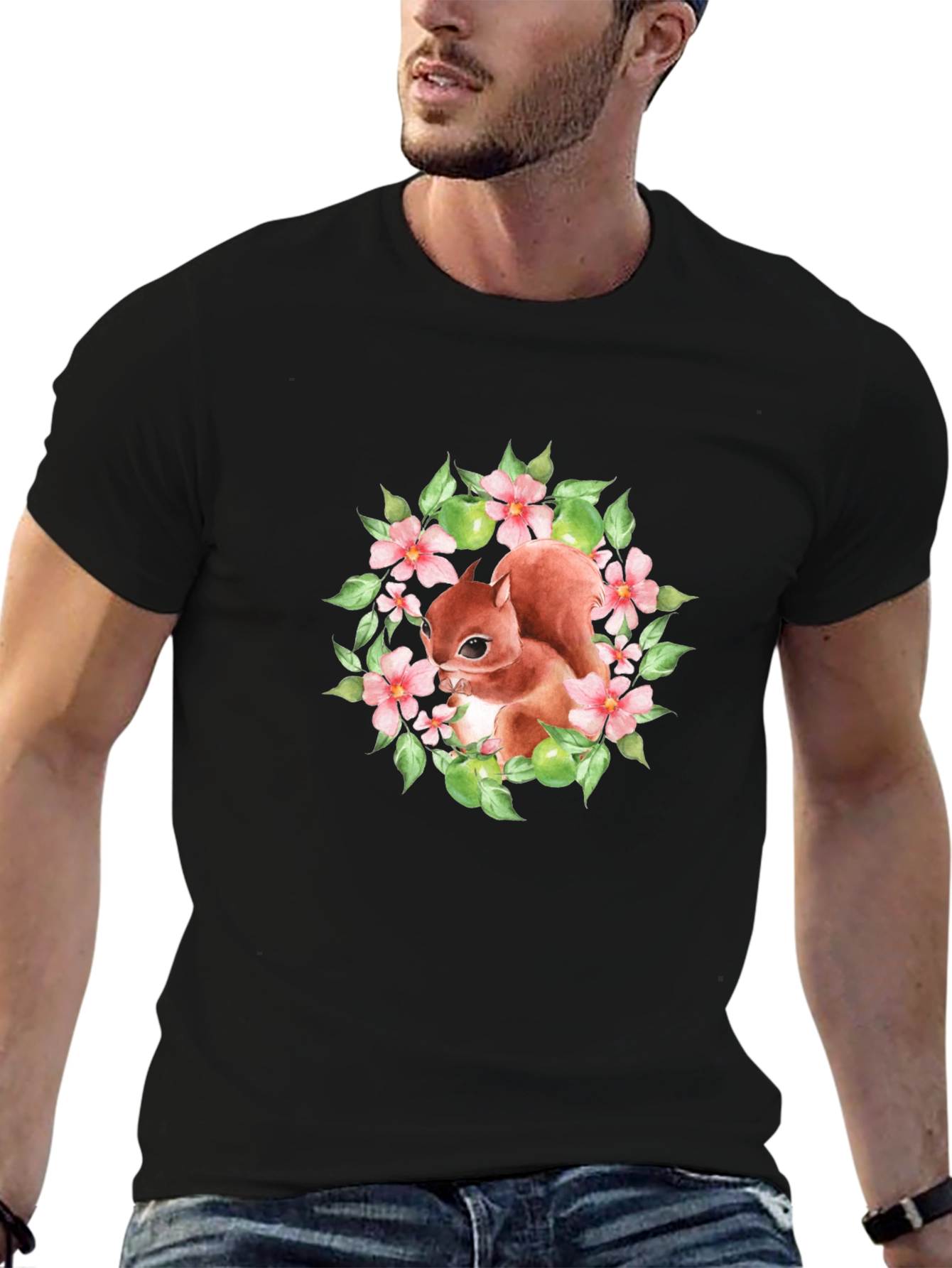 Black Squirrel Floral Graphic T-Shirt view 6