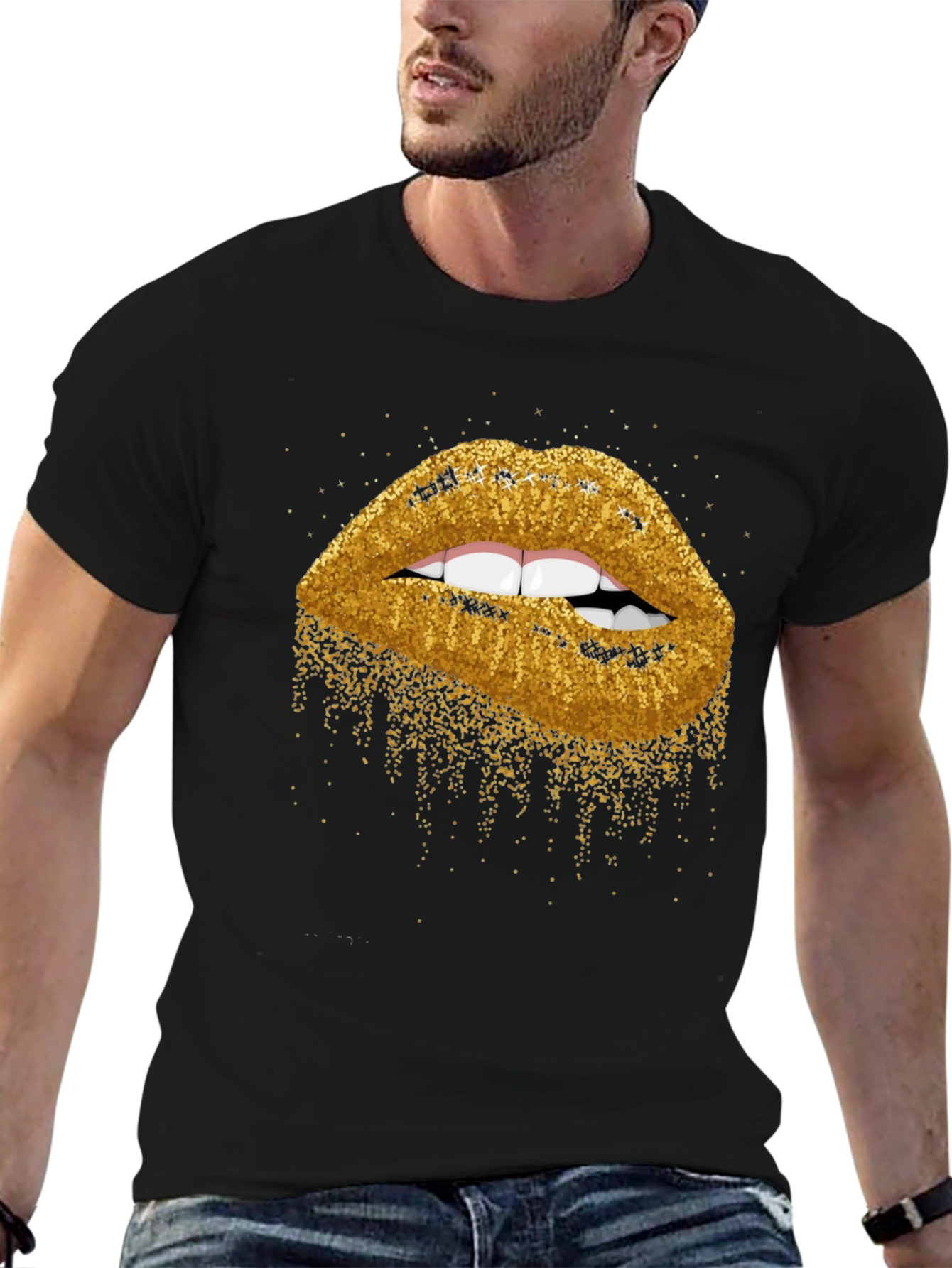 Black Glitter Lips Graphic Tee - Bold & Stylish view 6