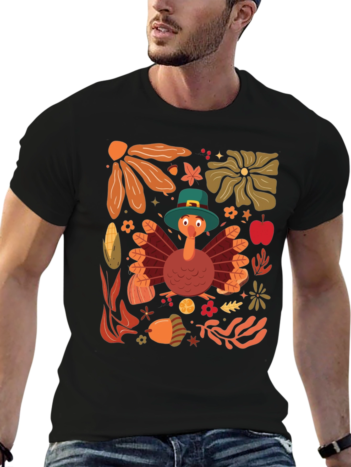 Black Thanksgiving Turkey Graphic T-Shirt view 6