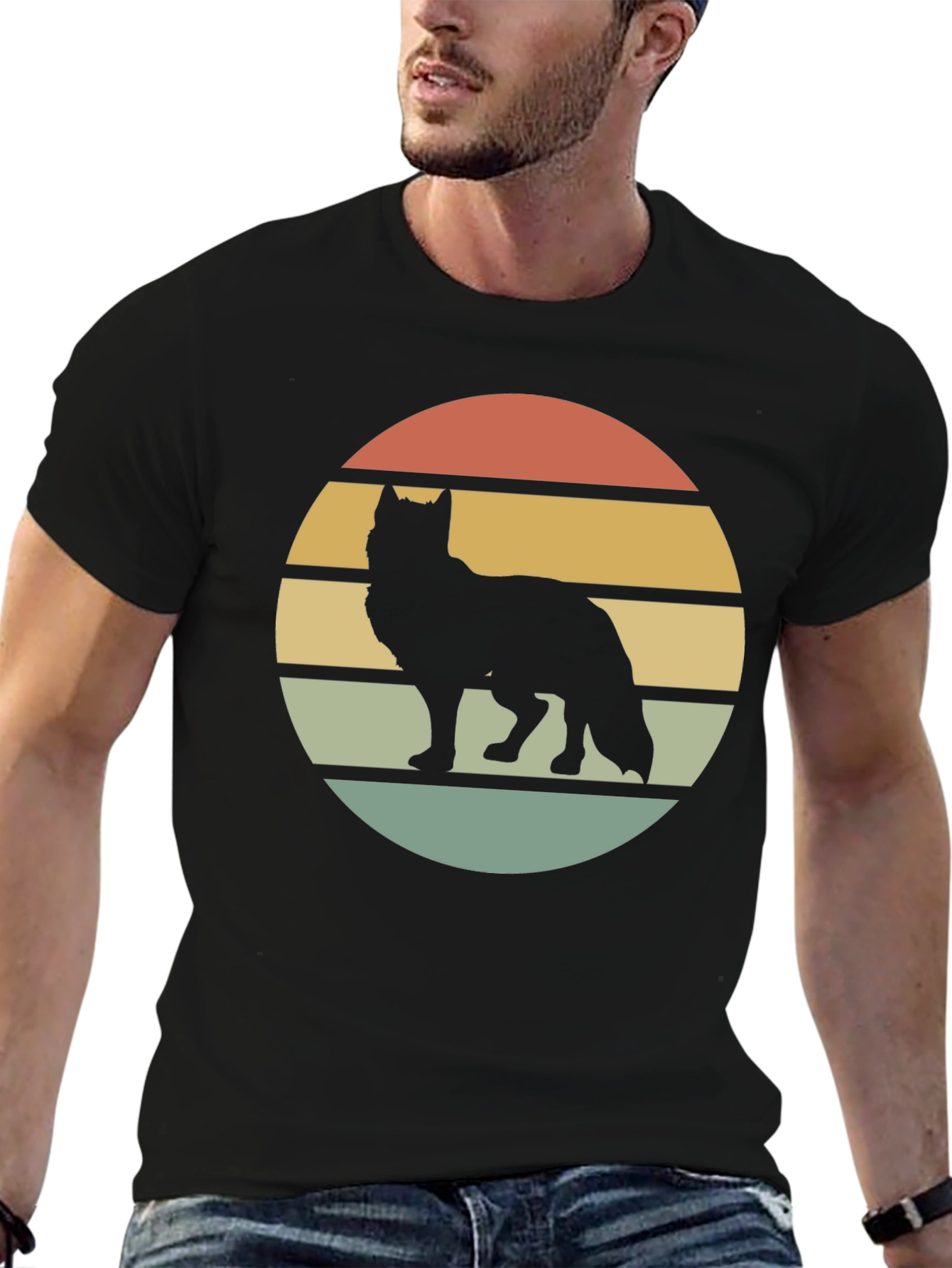 Black Wolf Silhouette Sunset Tee view 6