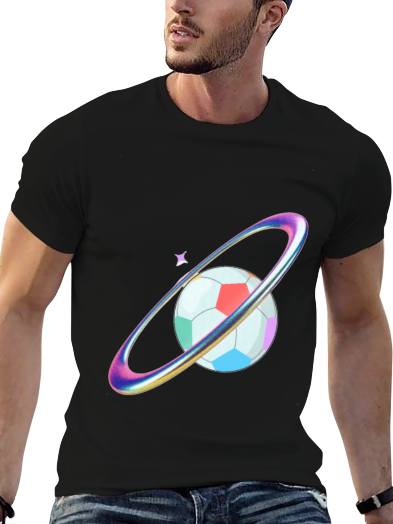 Black Colorful Planet Soccer Graphic Tee view 6