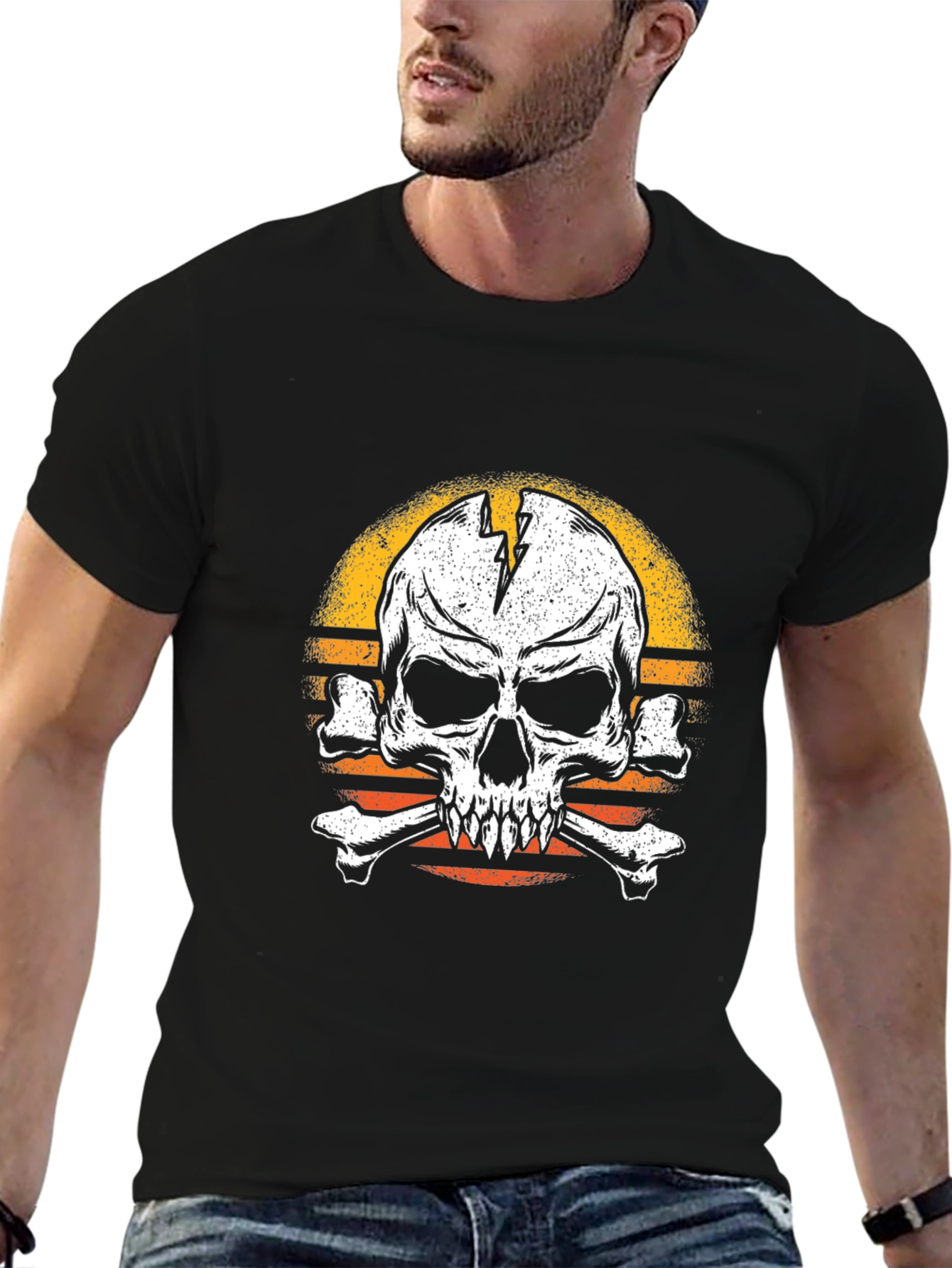 Black Skull and Crossbones T-Shirt - Vintage Style view 6