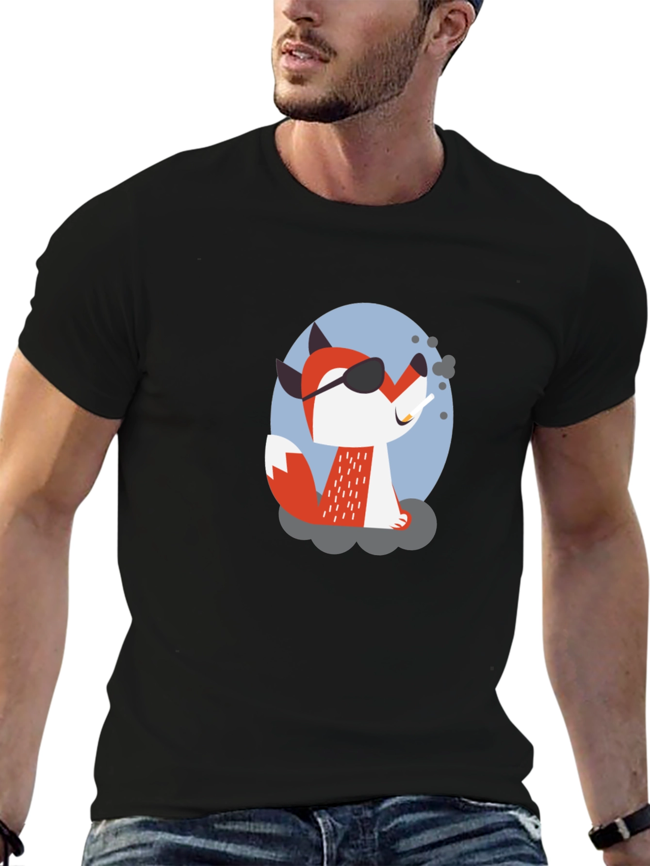 Black Cool Fox T-Shirt - Black Graphic Tee view 6
