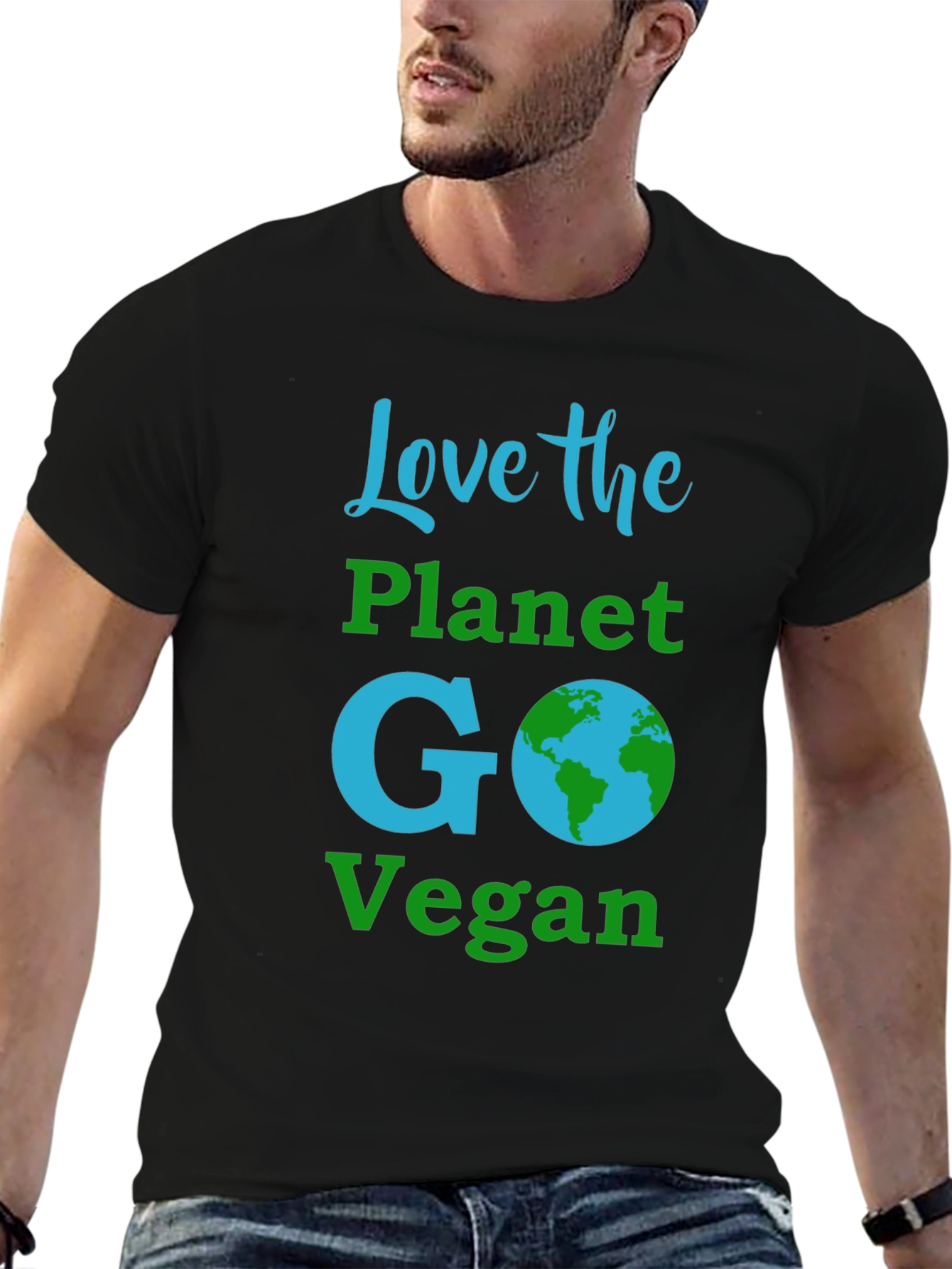 Black Love the Planet Go Vegan T-Shirt view 6
