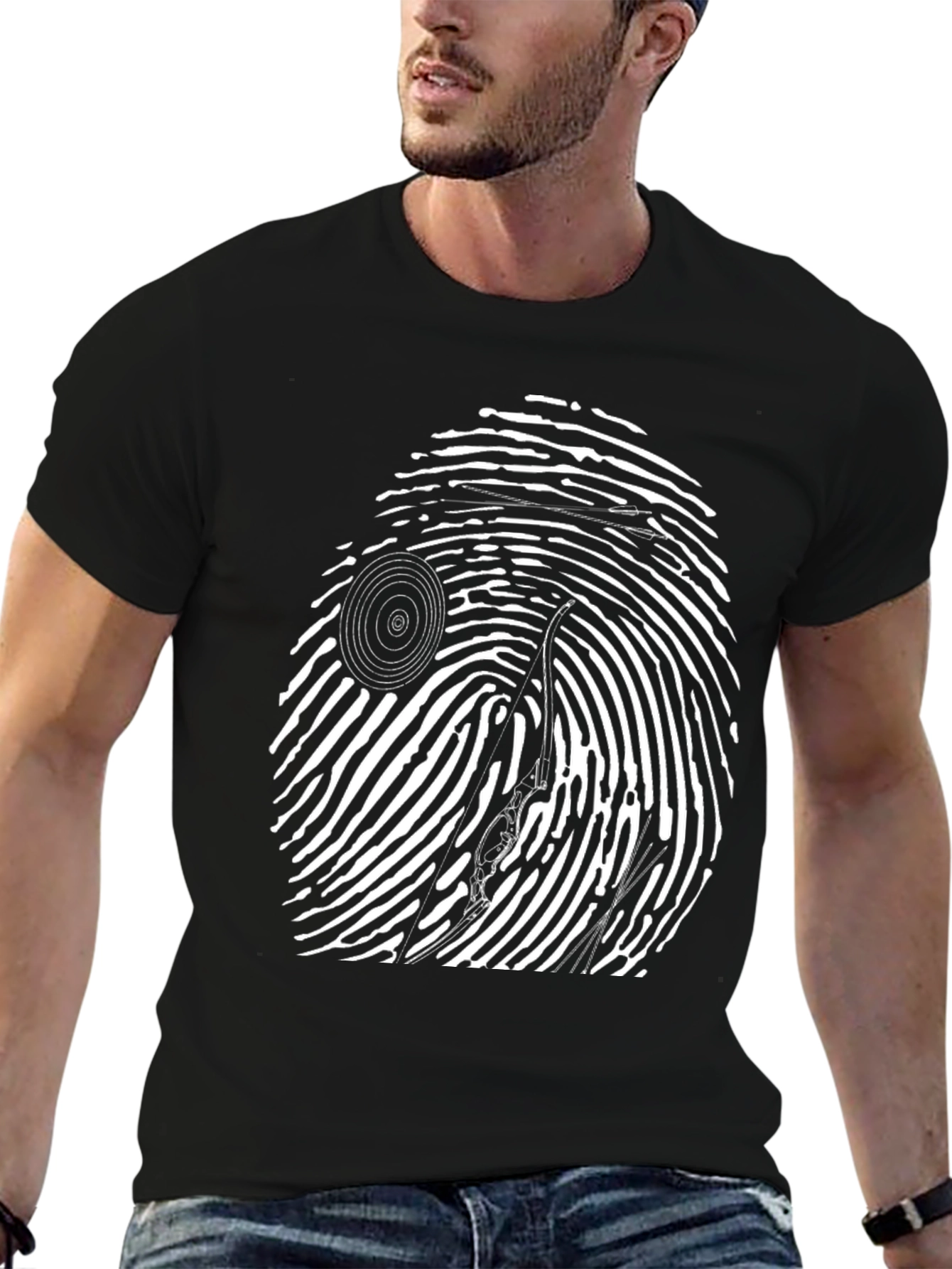 Black Unique Black T-Shirt with Fingerprint Graphic Design view 6