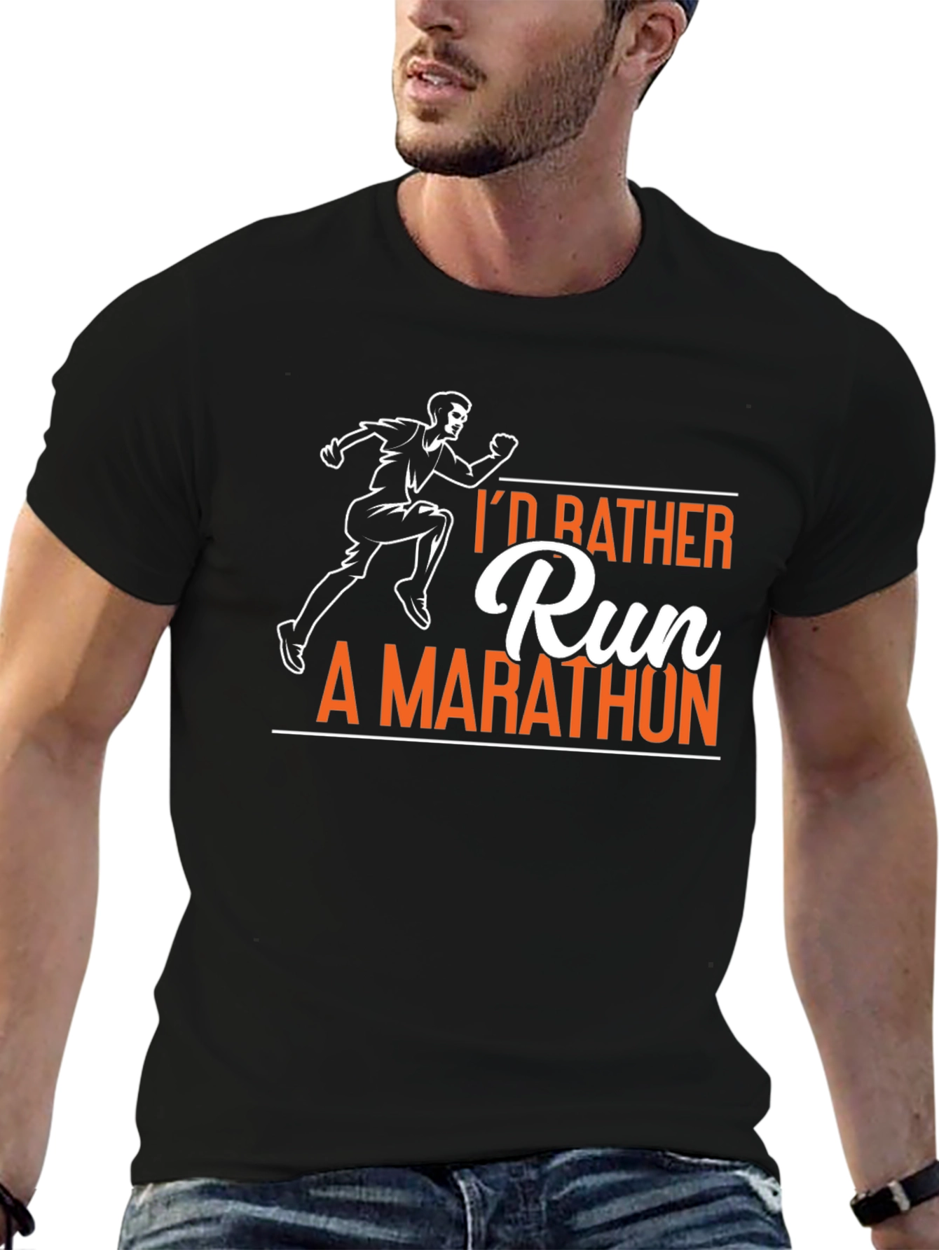Black I'd Rather Run A Marathon T-Shirt view 6