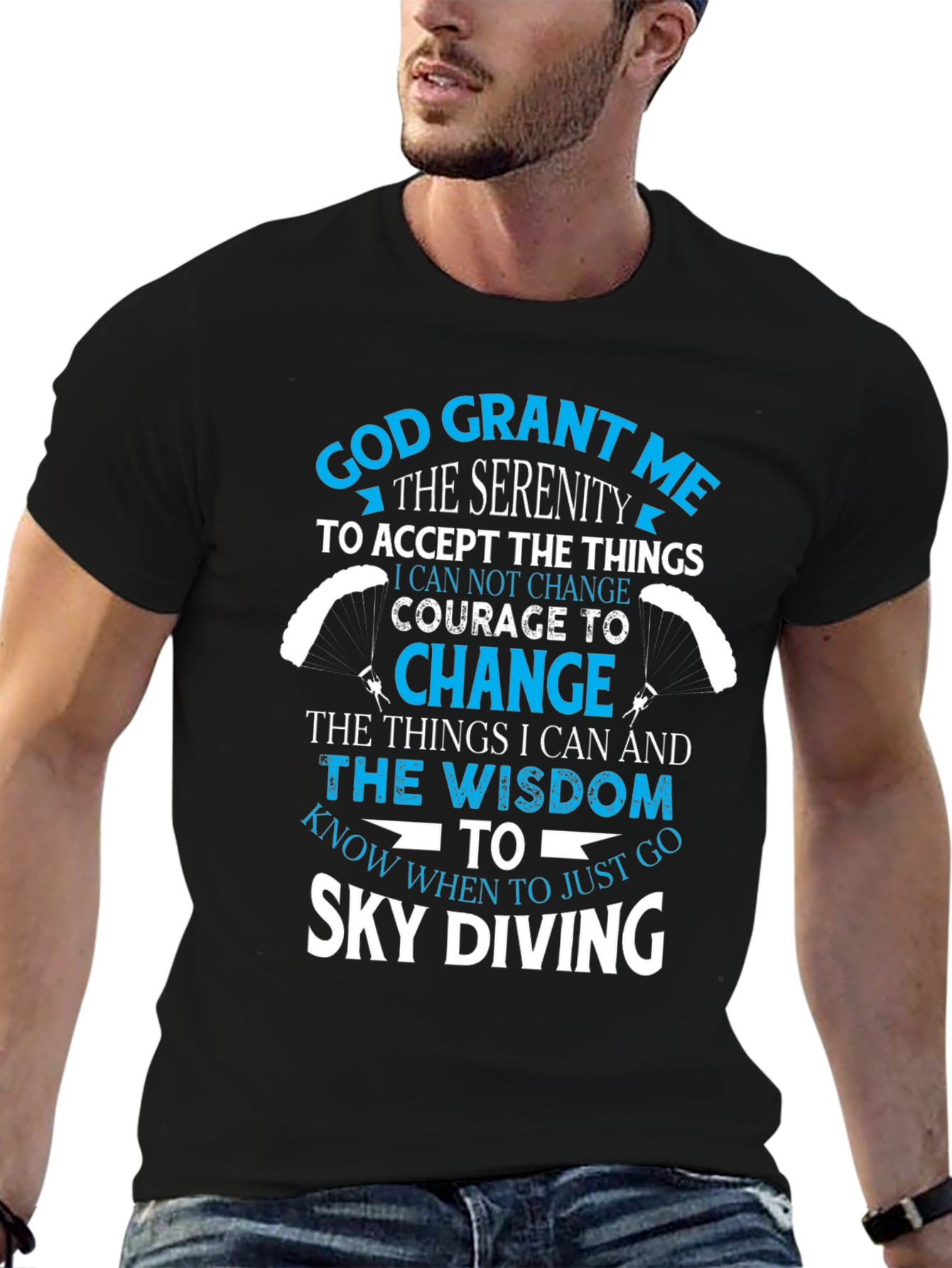 Black Sky Diving Serenity Prayer Graphic T-Shirt view 6