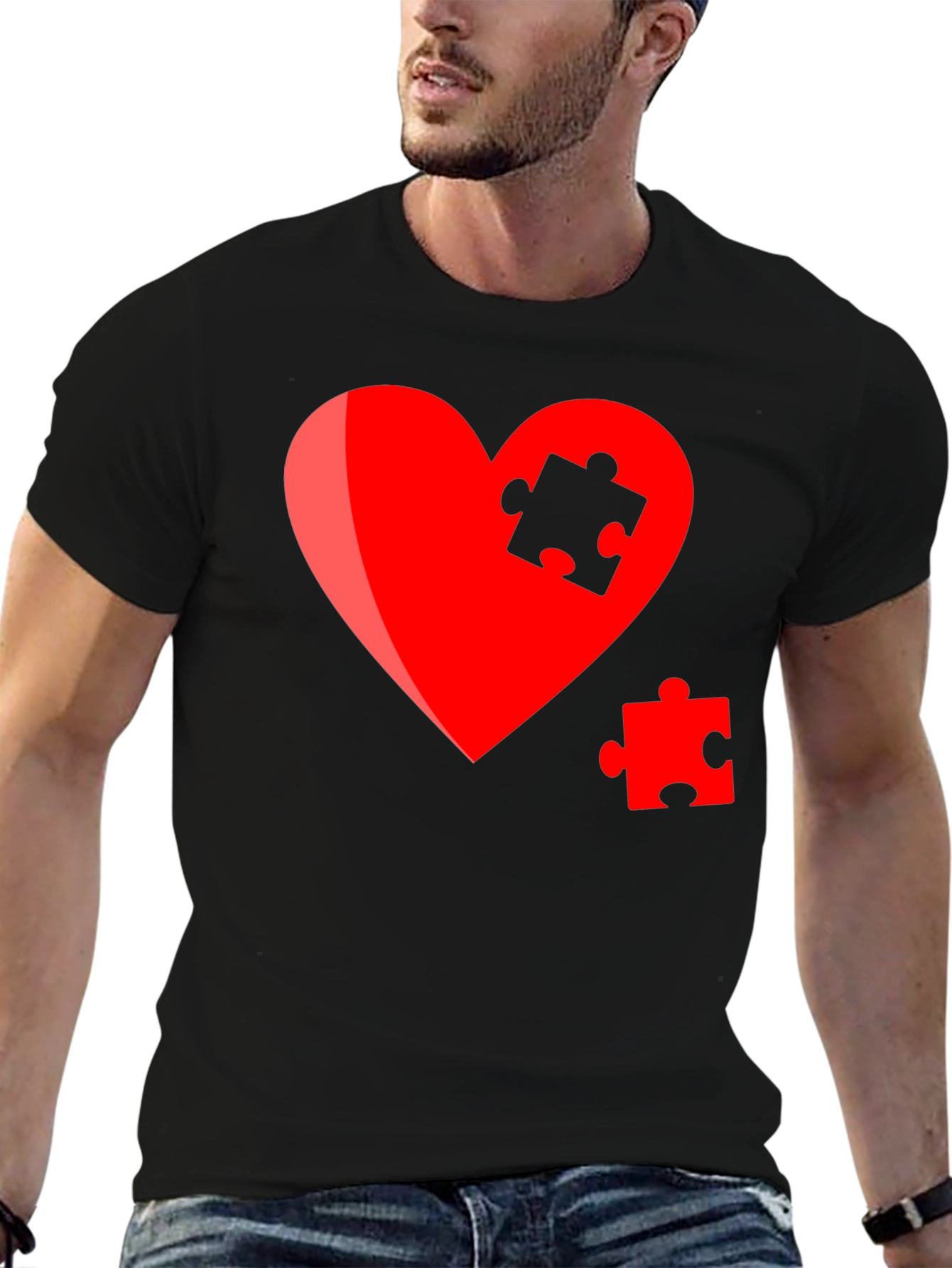 Black Heart Puzzle Piece Graphic Tee - Stylish Design view 6