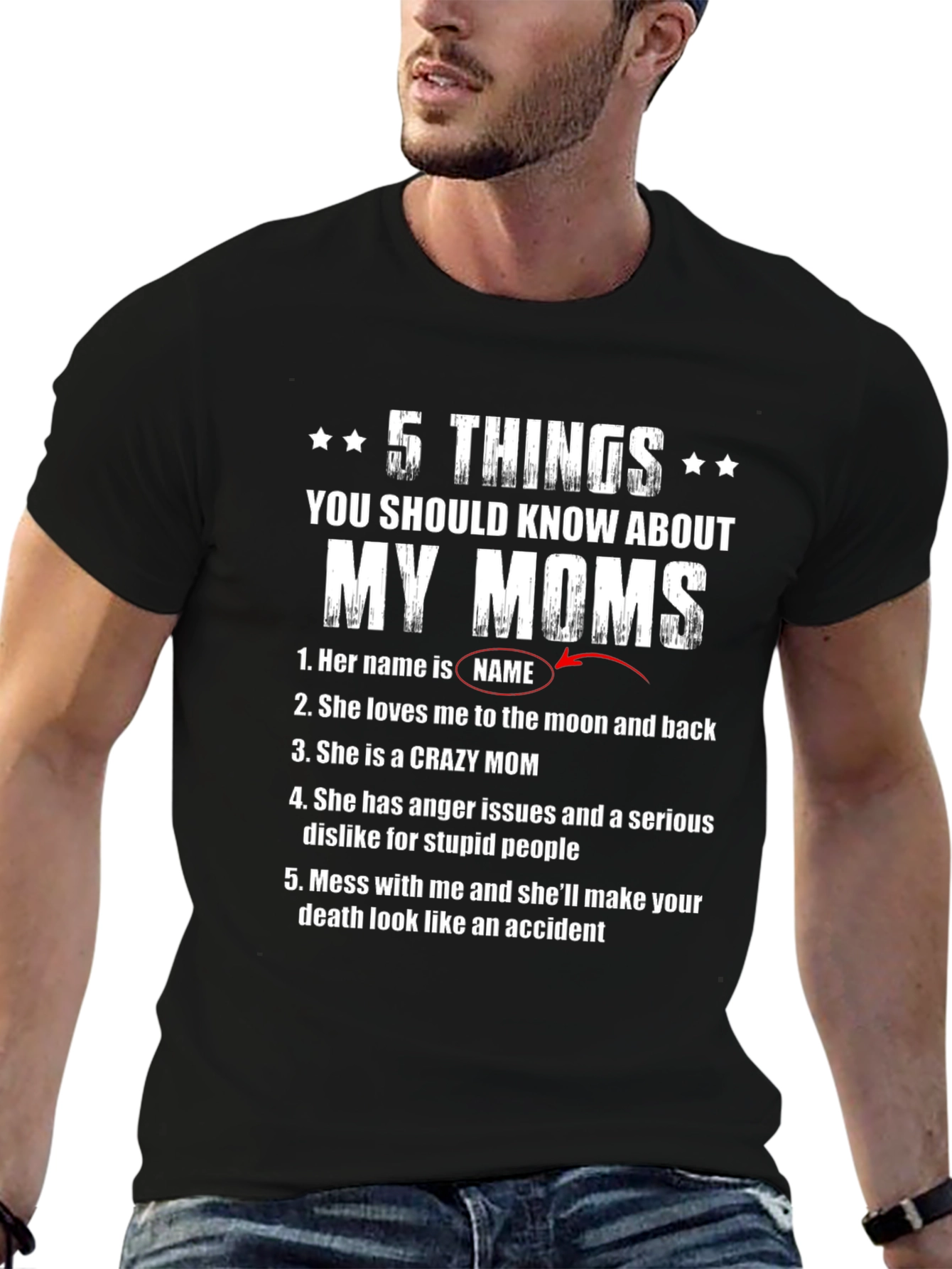 Black 5 Things About My Moms T-Shirt view 6