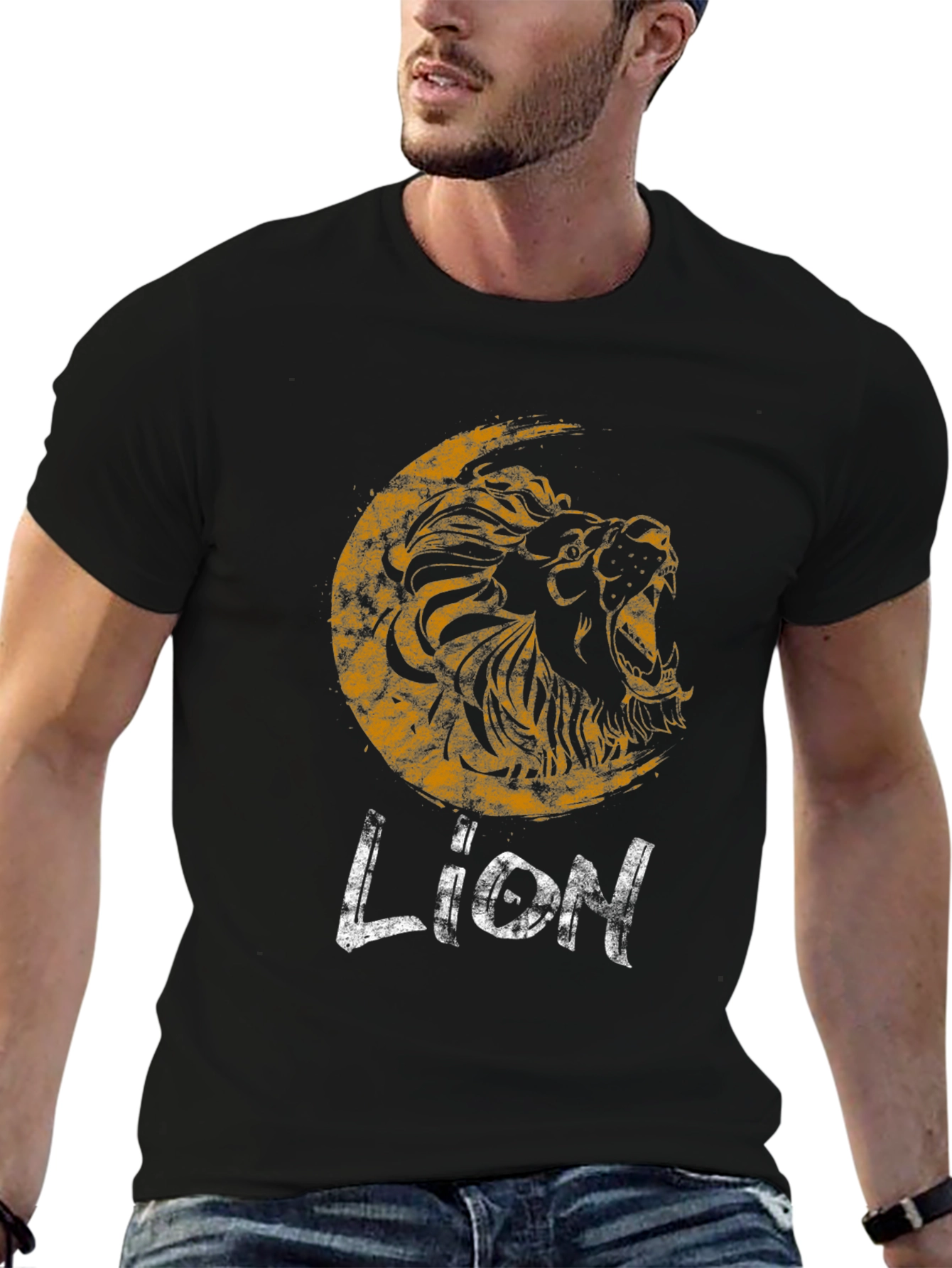 Black Lion Graphic Print Black T-Shirt view 6