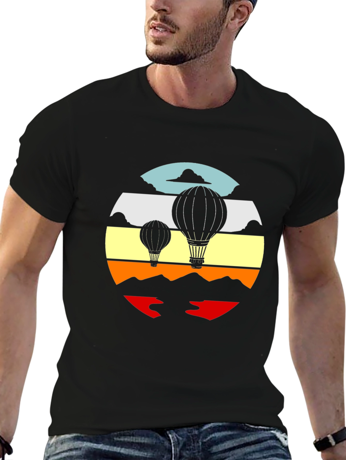 Black Retro Hot Air Balloon Graphic Tee - Black view 6