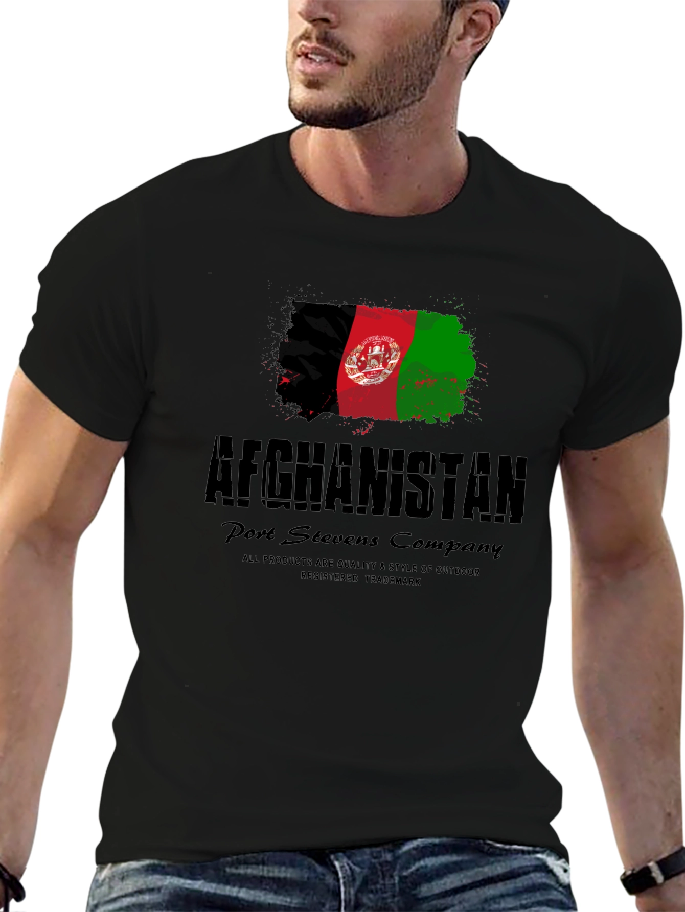 Black Afghanistan Flag T-Shirt - Port Stevens Company view 6