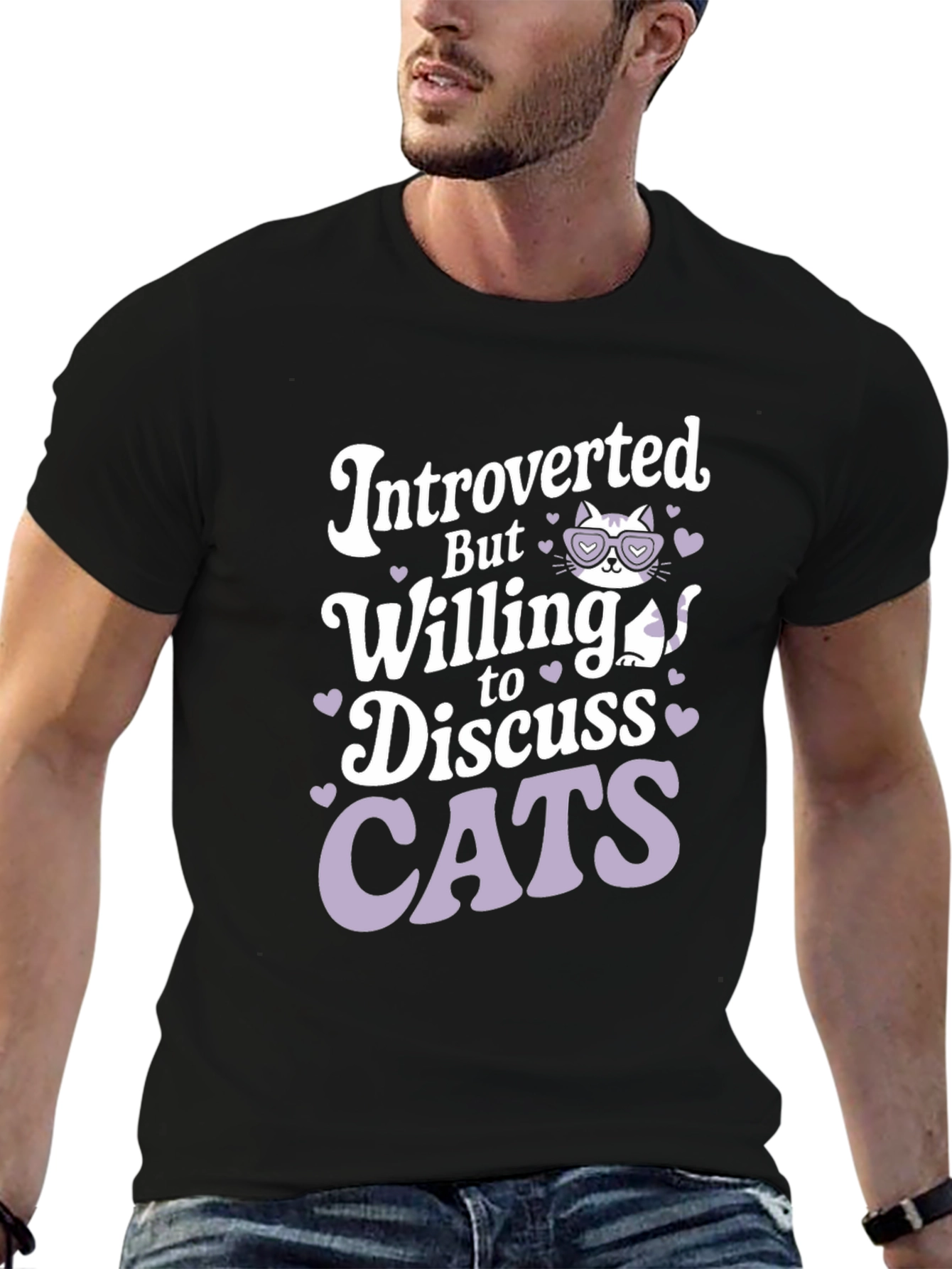 Black Introverted Cat Lover T-Shirt view 6
