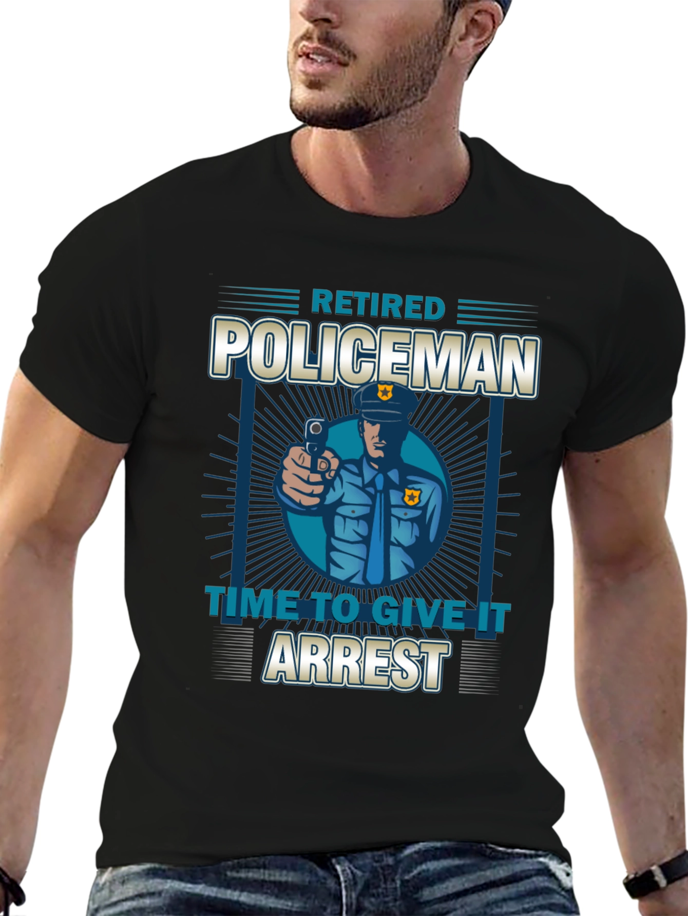 Black Retired Policeman Graphic T-Shirt - Time To Give It Arrest view 6