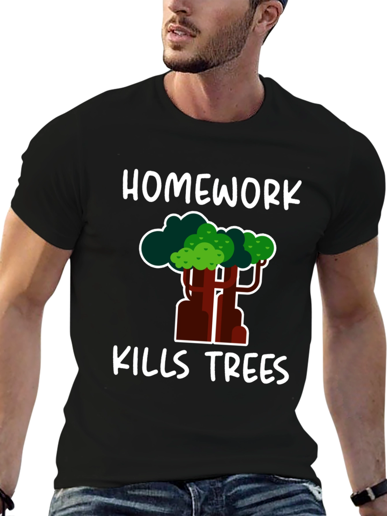 Black Homework Kills Trees Graphic Tee view 6