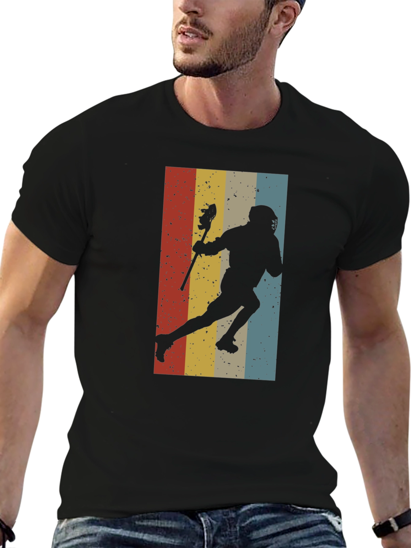 Black Vintage Lacrosse Player Graphic Tee view 6
