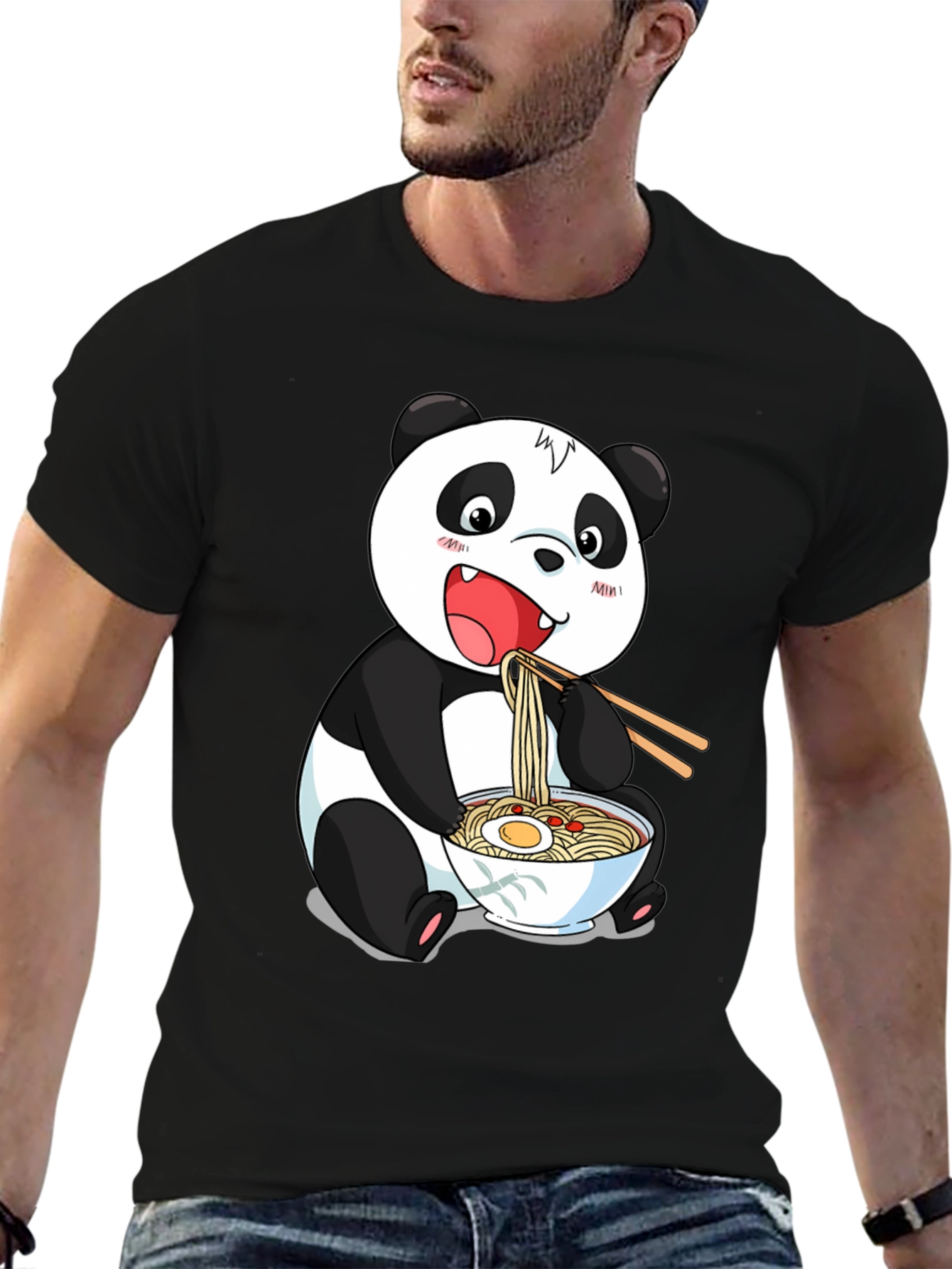 Black Panda Ramen Graphic Tee - Cute Cartoon Style view 6